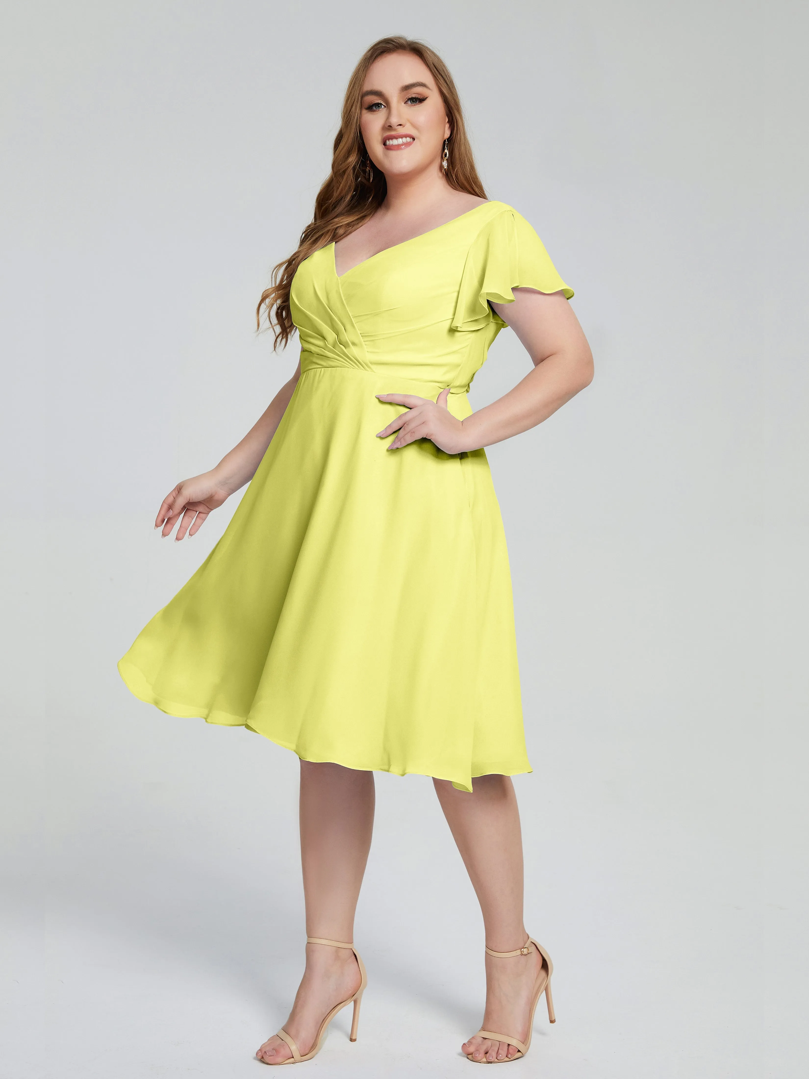 Alina Plus Size Short Sleeves Chiffon Bridesmaid Dresses