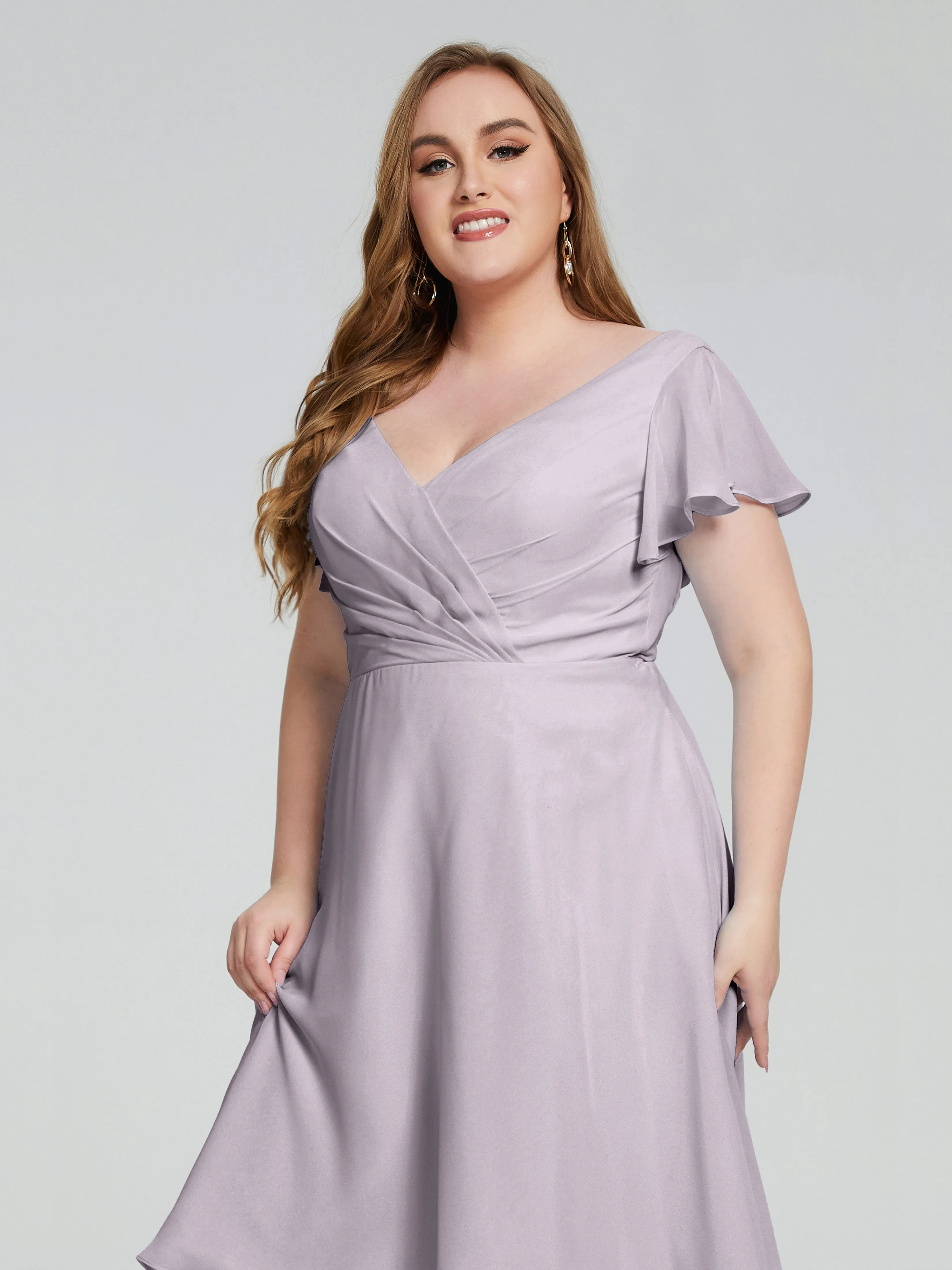 Alina Plus Size Short Sleeves Chiffon Bridesmaid Dresses