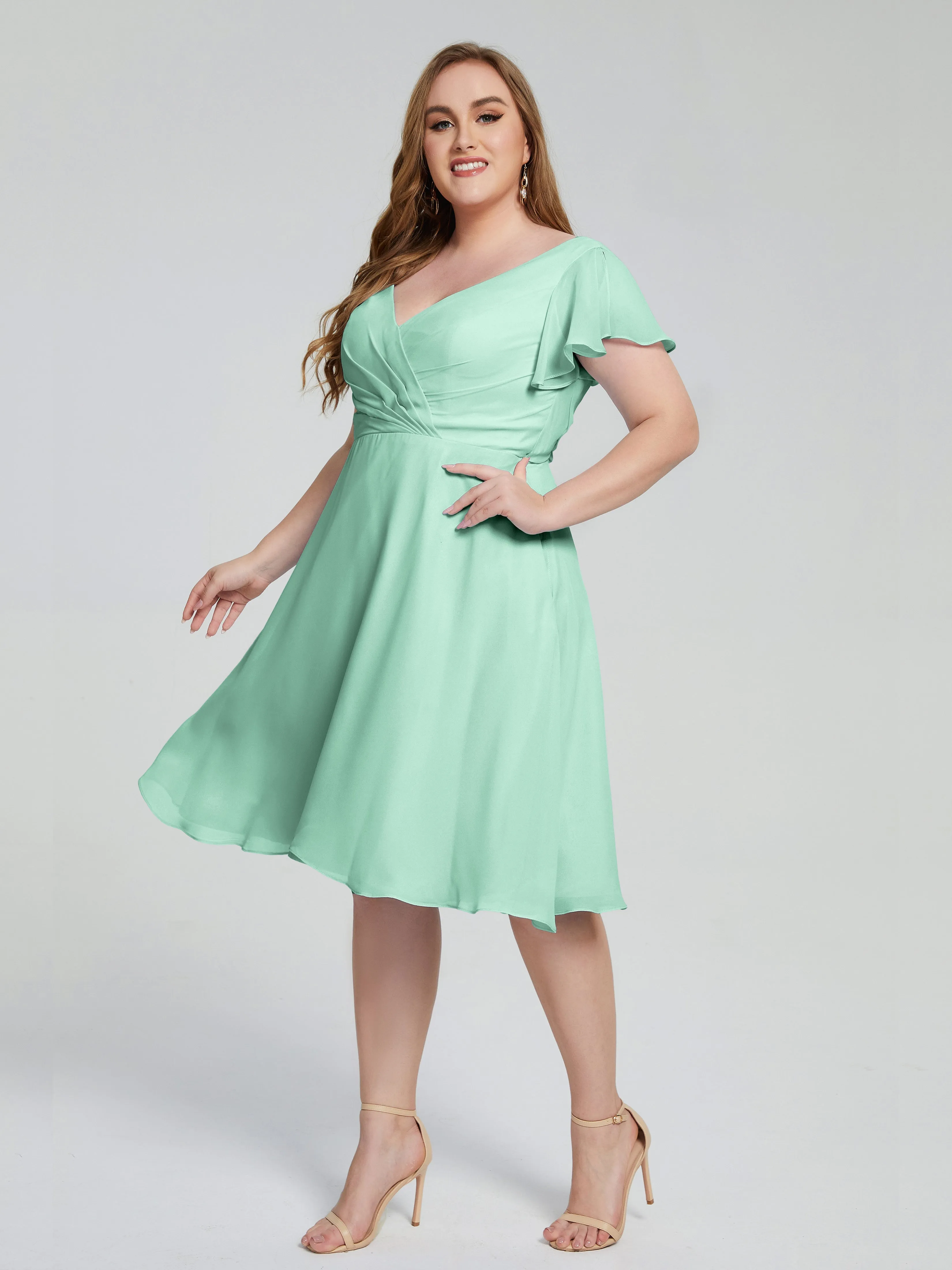 Alina Plus Size Short Sleeves Chiffon Bridesmaid Dresses