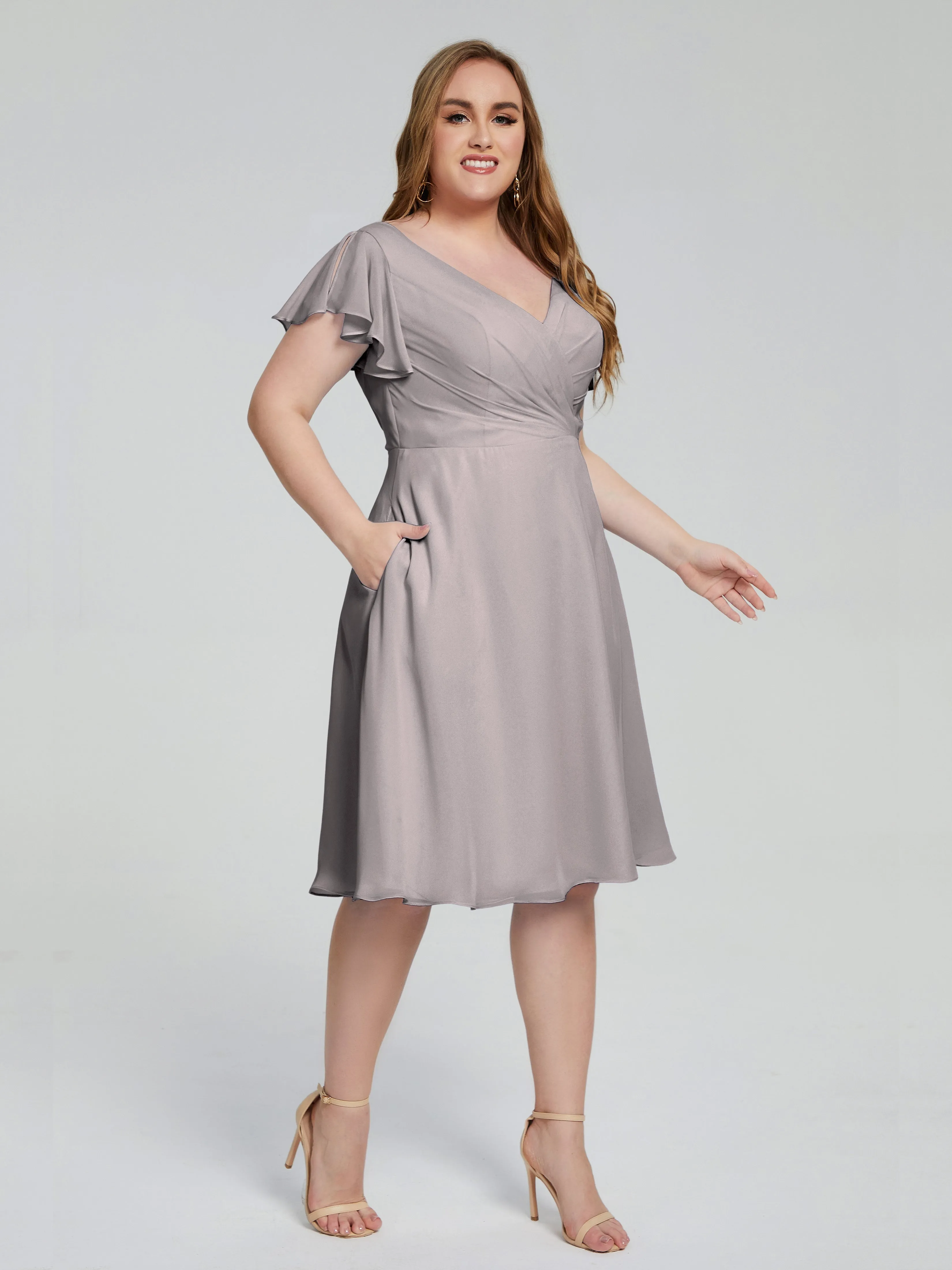 Alina Plus Size Short Sleeves Chiffon Bridesmaid Dresses