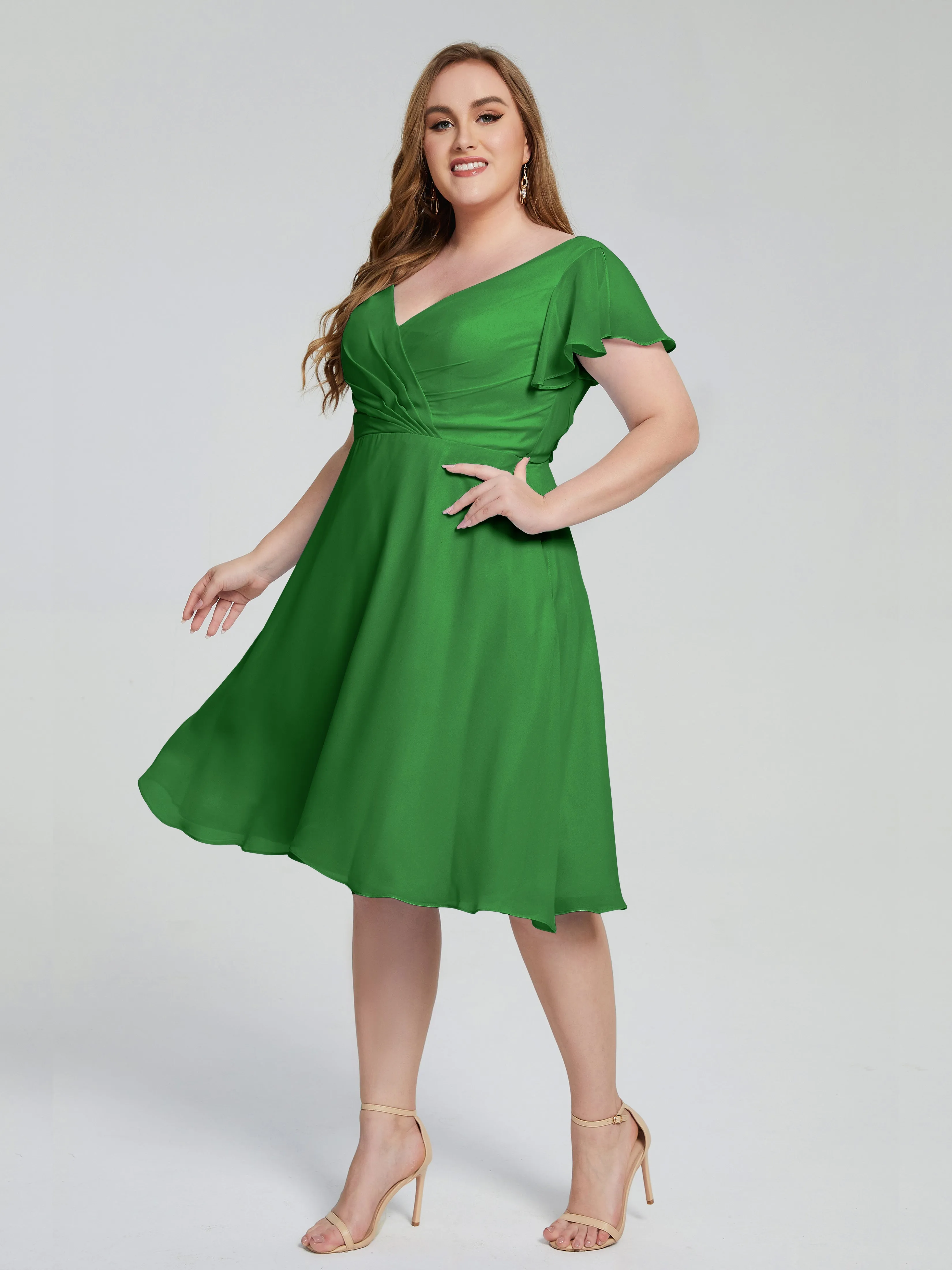 Alina Plus Size Short Sleeves Chiffon Bridesmaid Dresses