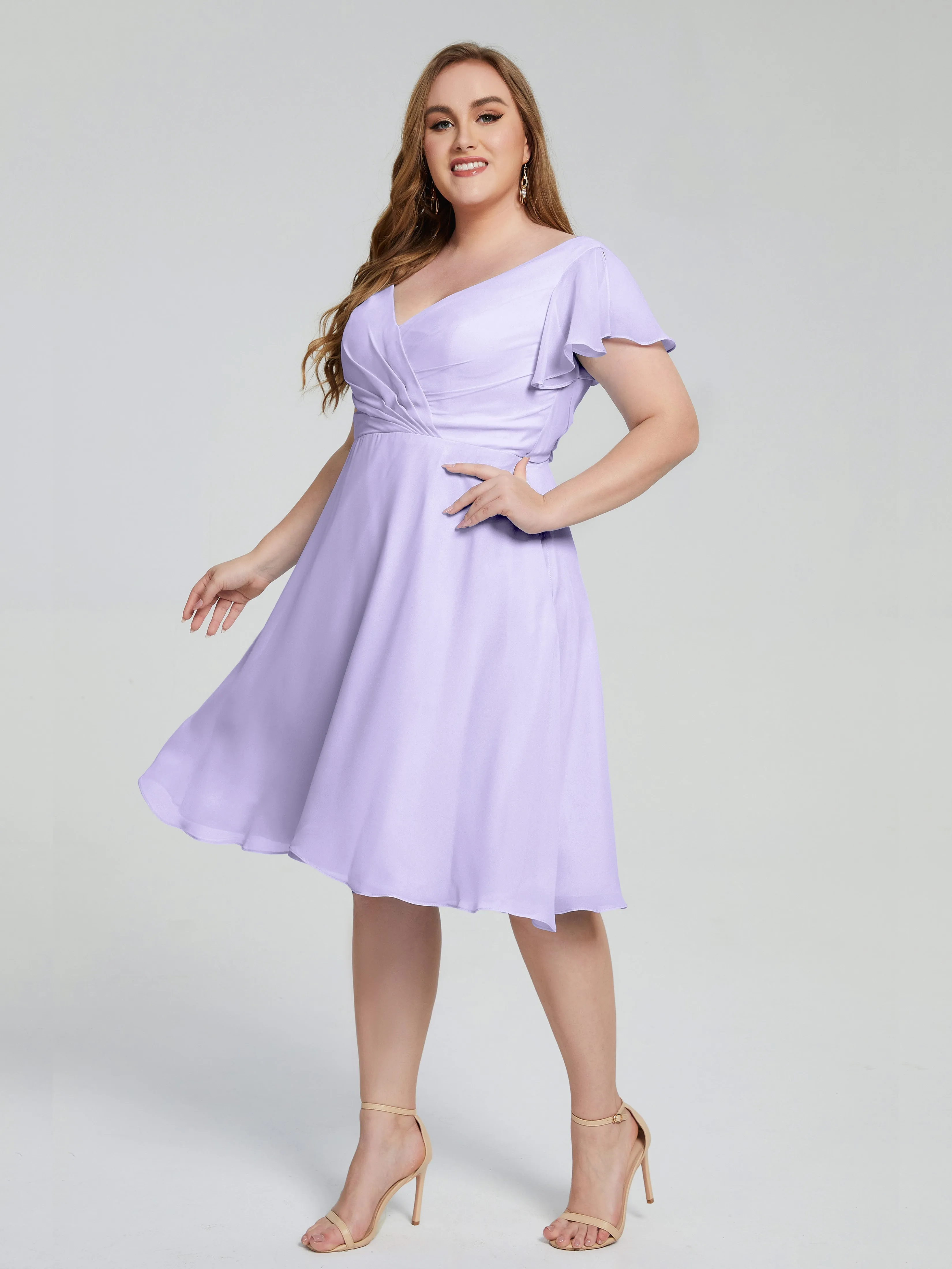 Alina Plus Size Short Sleeves Chiffon Bridesmaid Dresses