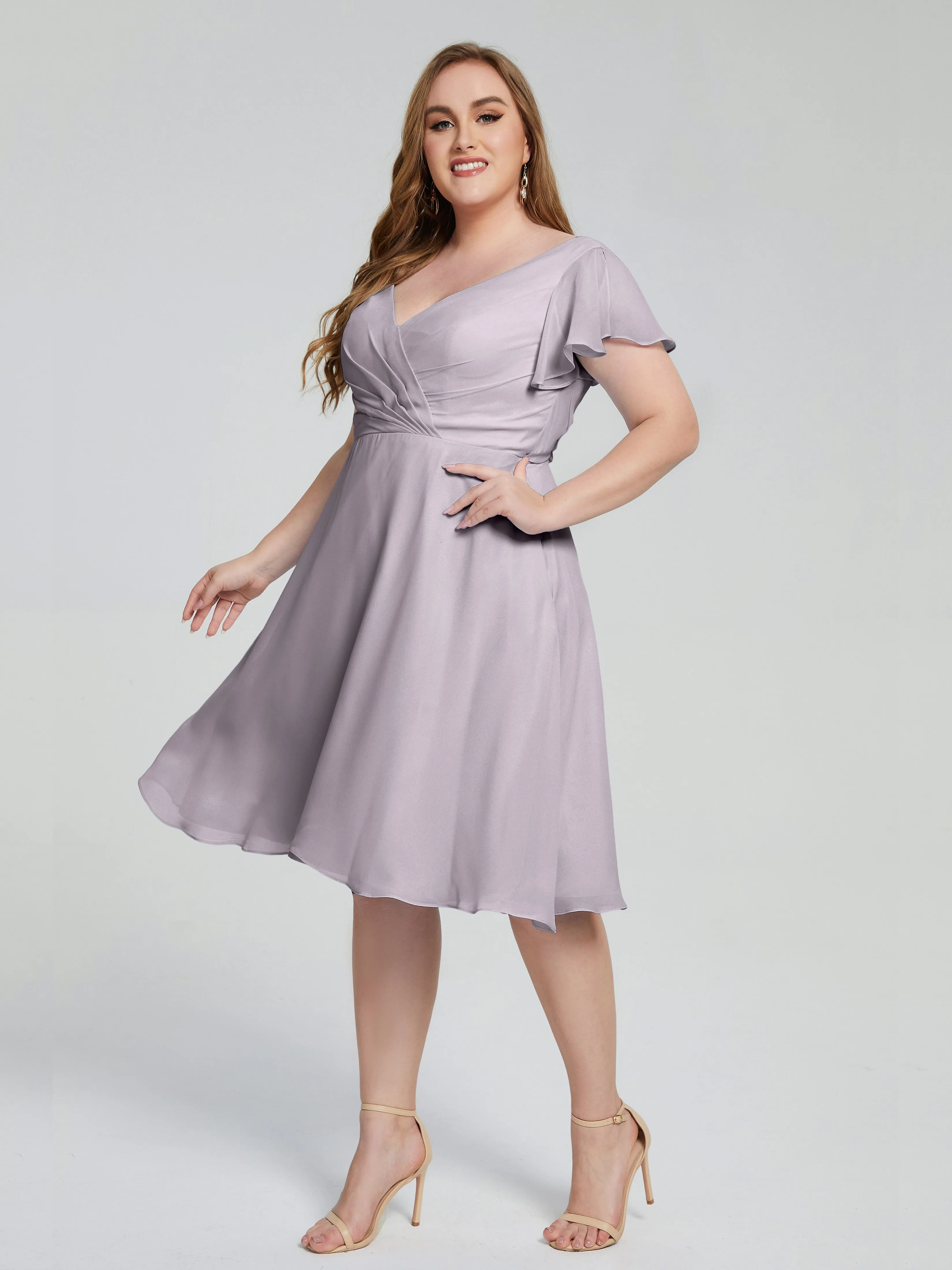 Alina Plus Size Short Sleeves Chiffon Bridesmaid Dresses