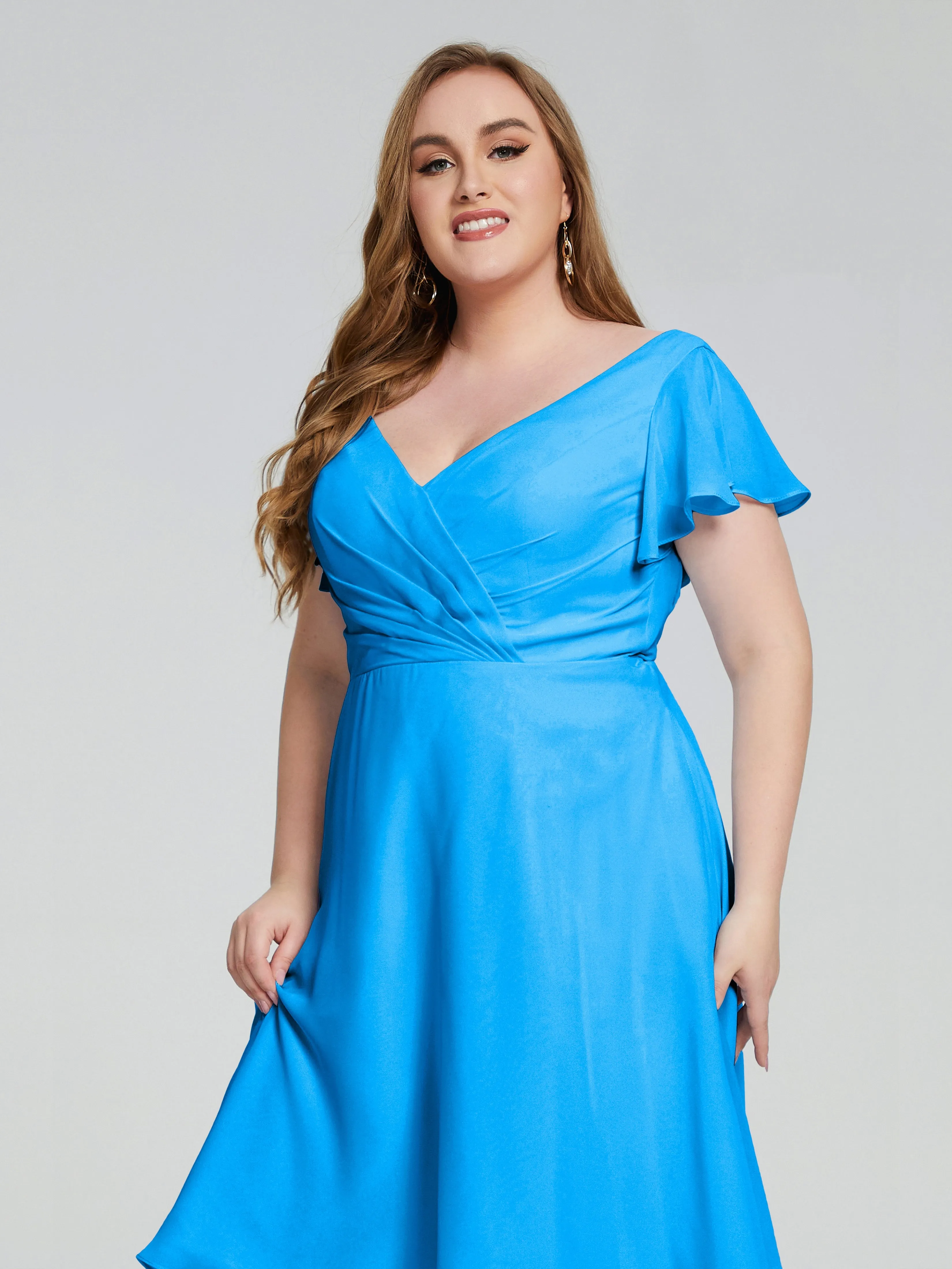 Alina Plus Size Short Sleeves Chiffon Bridesmaid Dresses