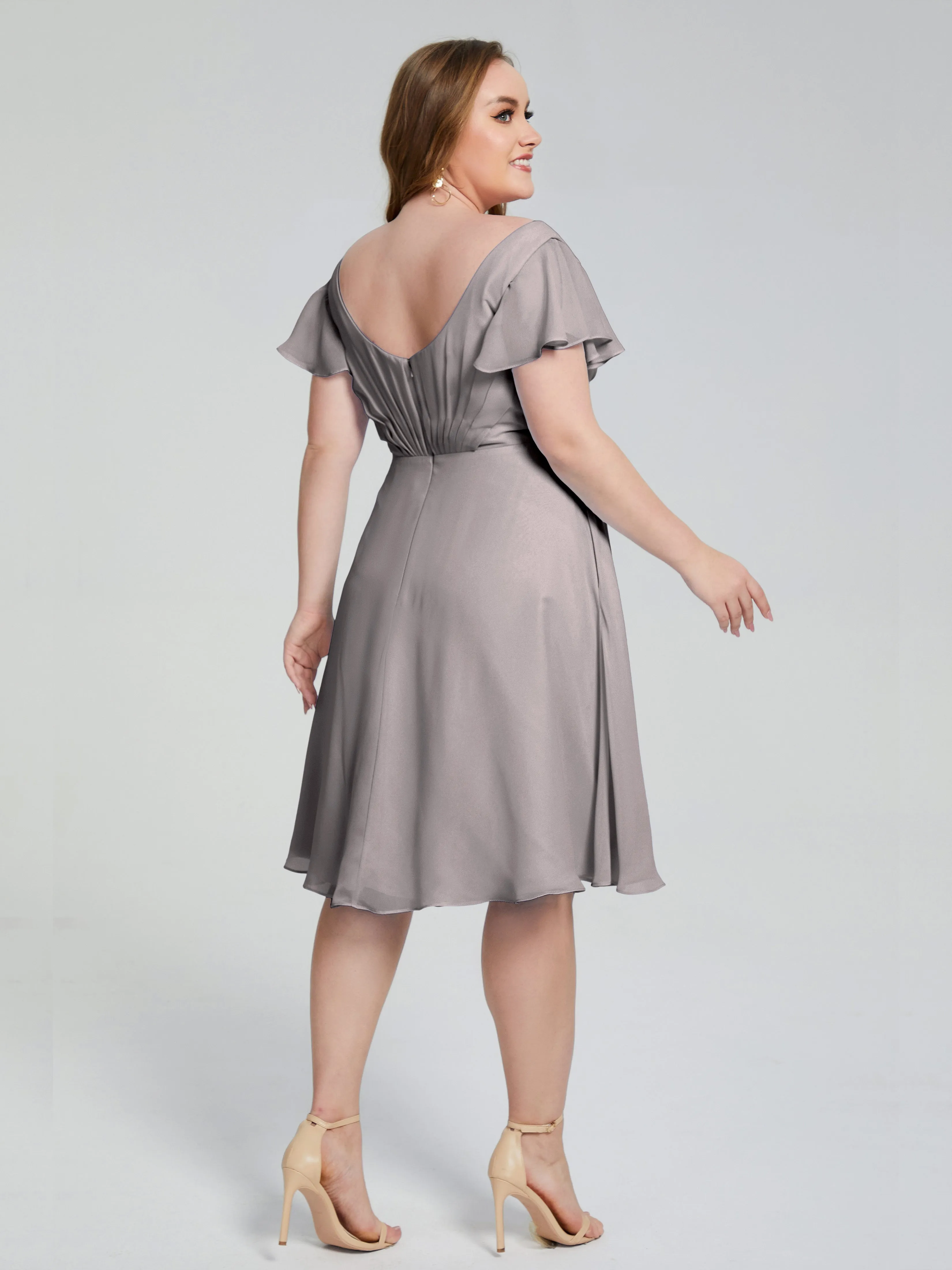 Alina Plus Size Short Sleeves Chiffon Bridesmaid Dresses