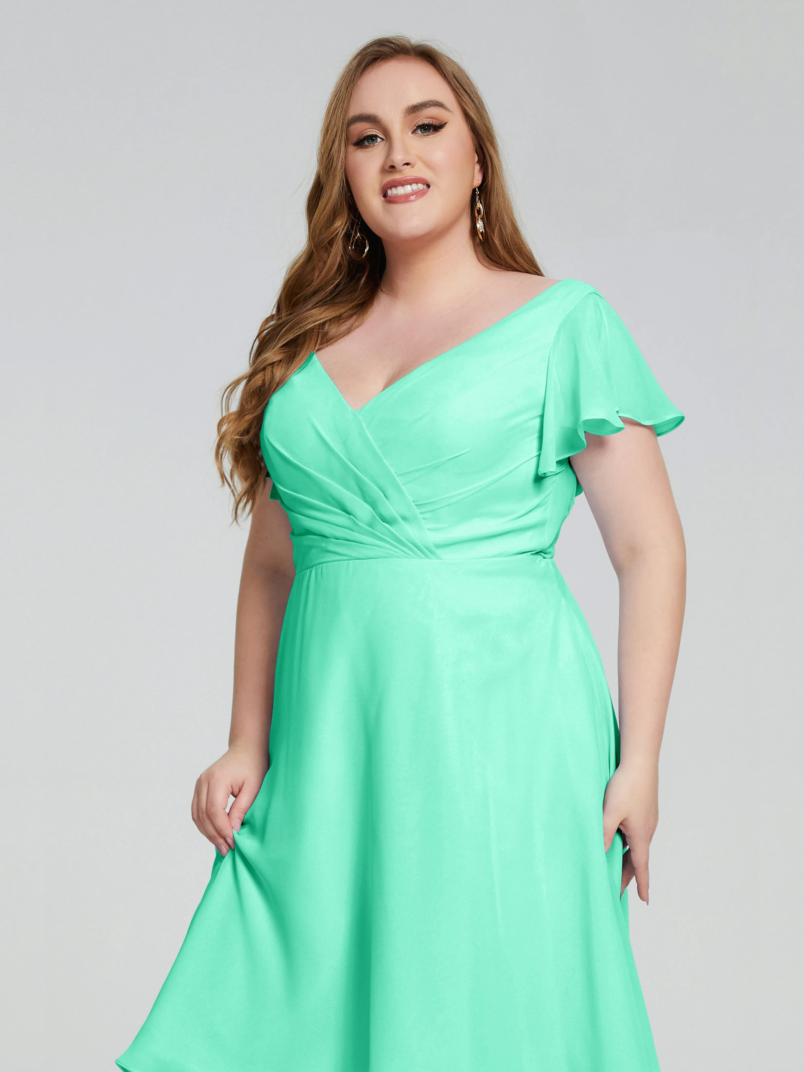 Alina Plus Size Short Sleeves Chiffon Bridesmaid Dresses