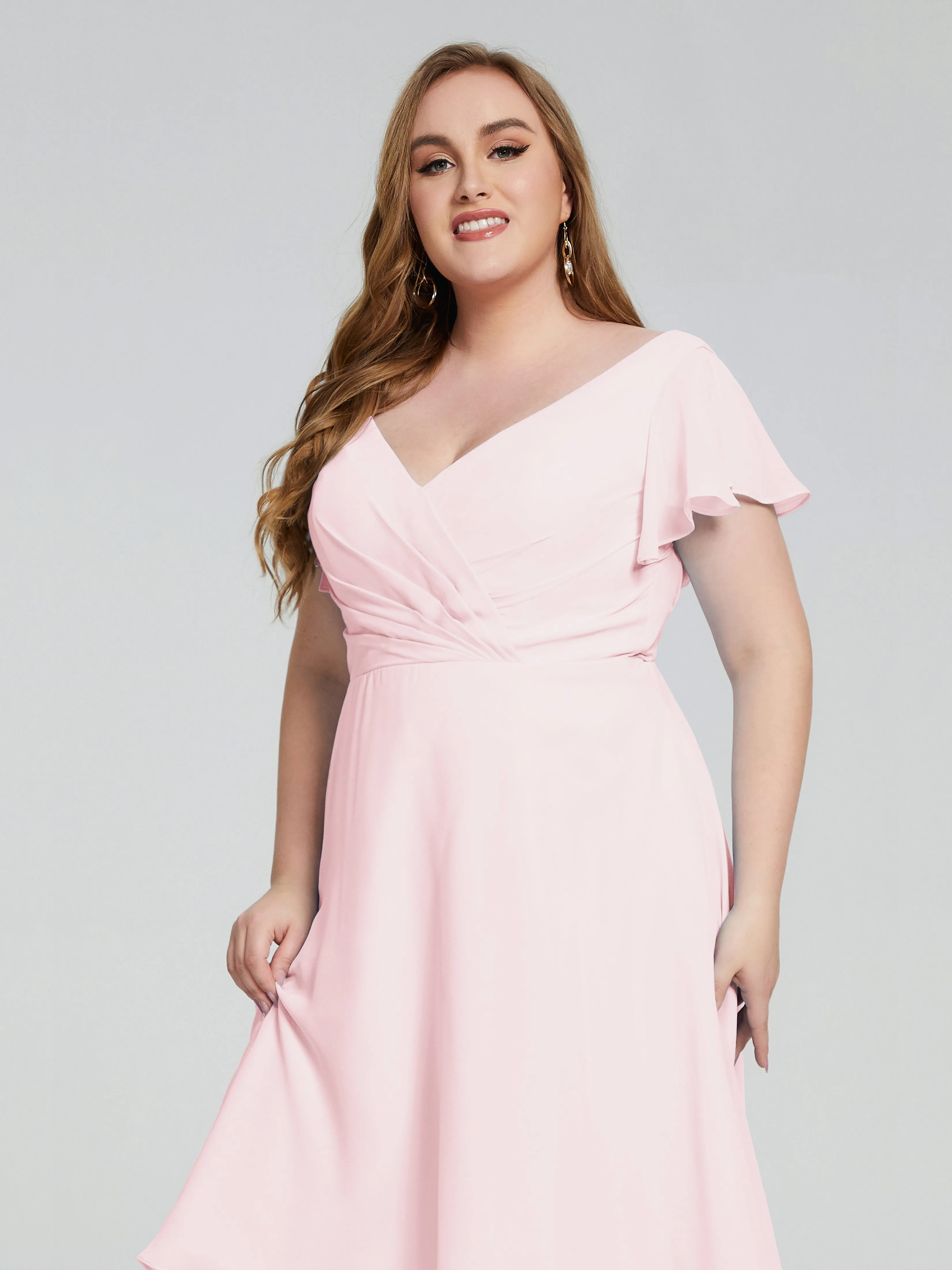 Alina Plus Size Short Sleeves Chiffon Bridesmaid Dresses