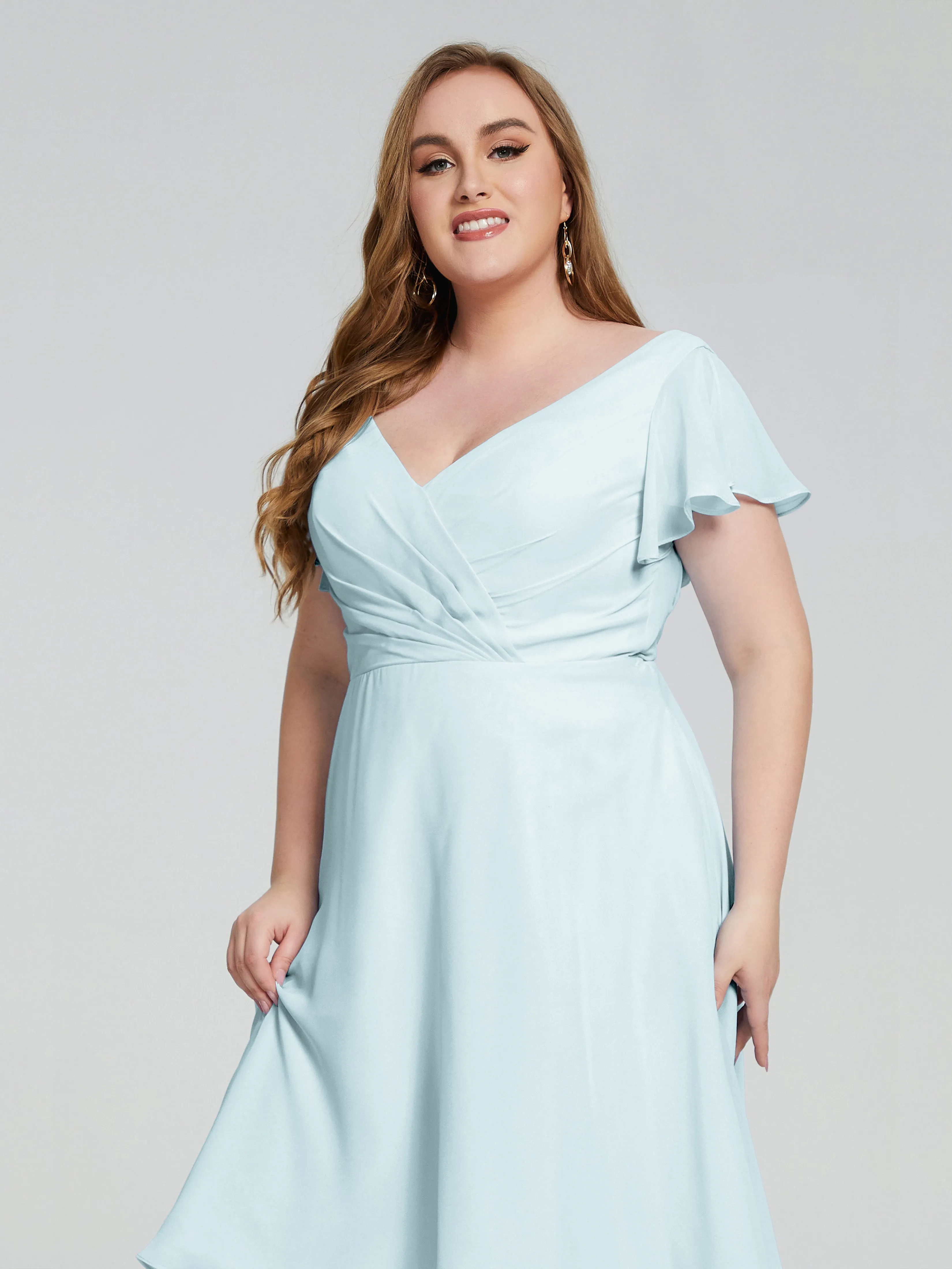 Alina Plus Size Short Sleeves Chiffon Bridesmaid Dresses