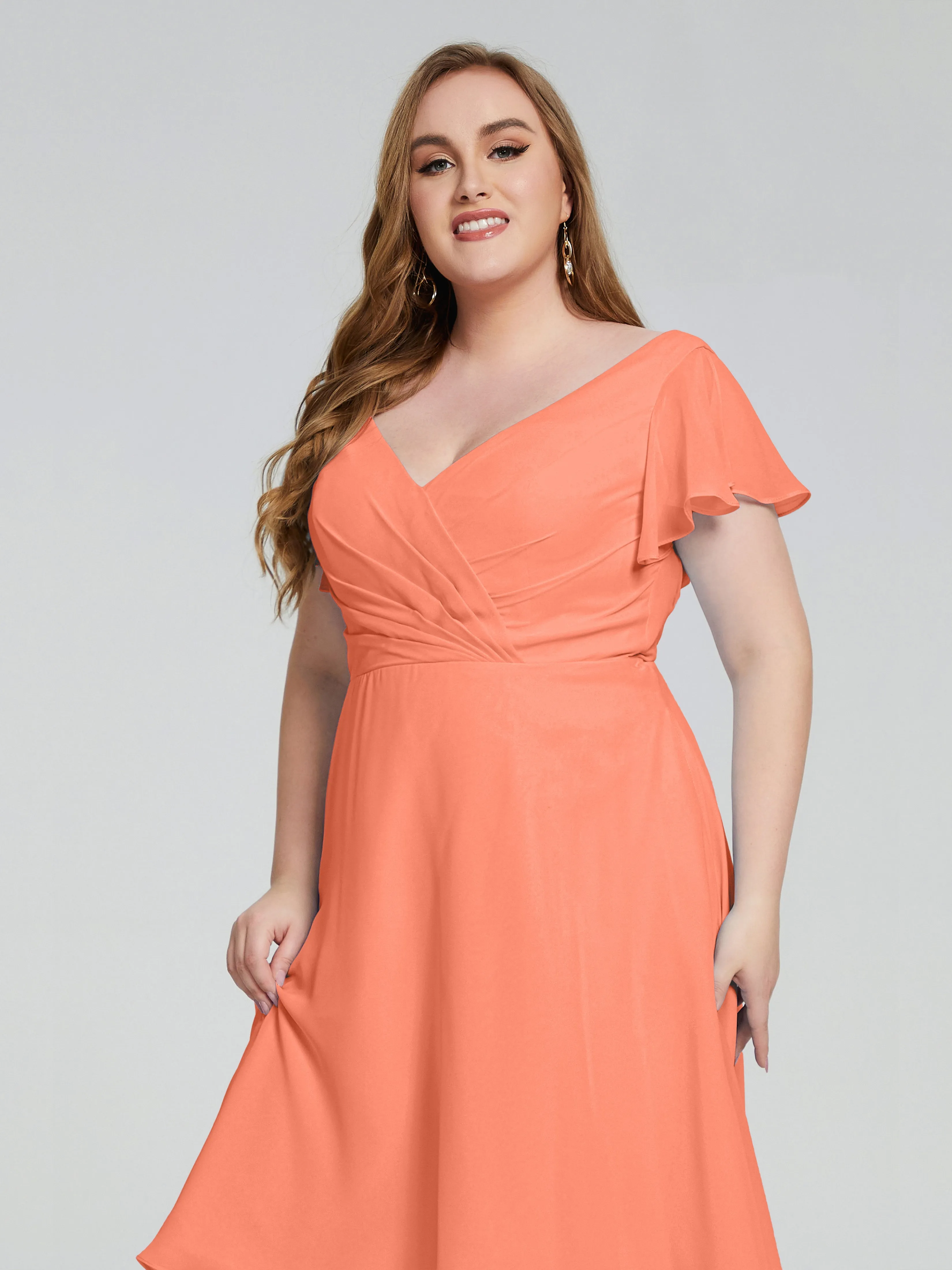 Alina Plus Size Short Sleeves Chiffon Bridesmaid Dresses