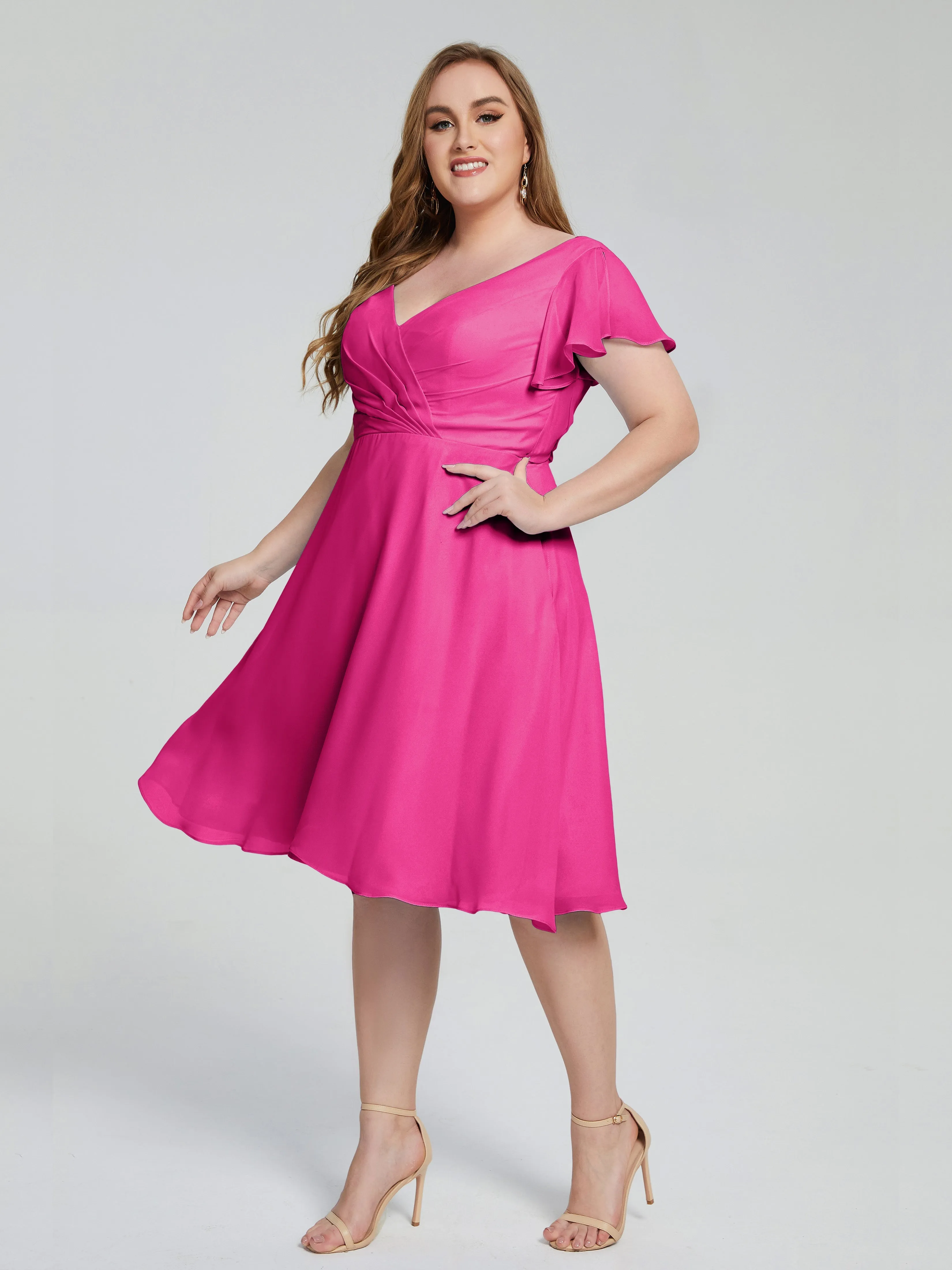 Alina Plus Size Short Sleeves Chiffon Bridesmaid Dresses