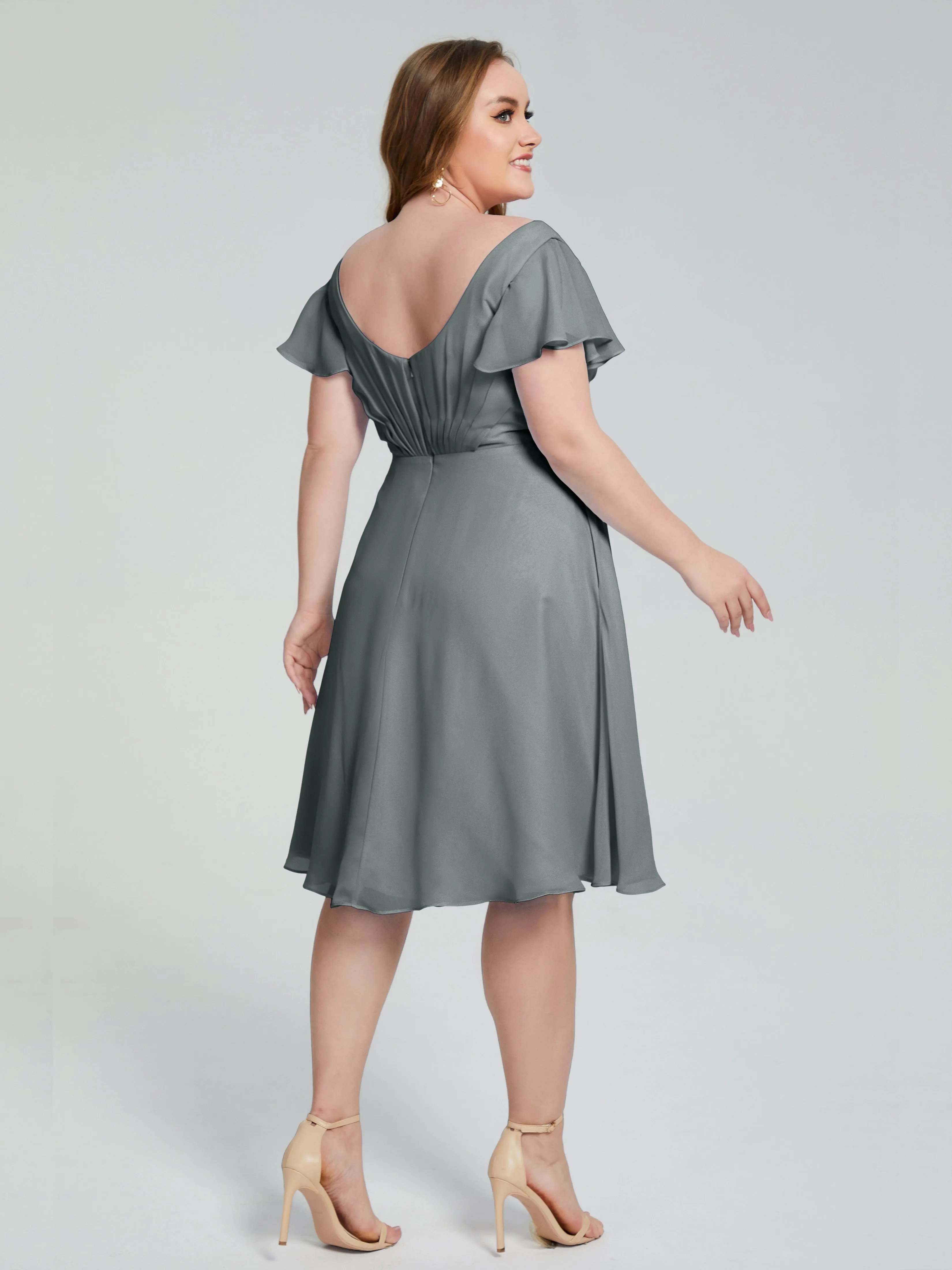 Alina Plus Size Short Sleeves Chiffon Bridesmaid Dresses