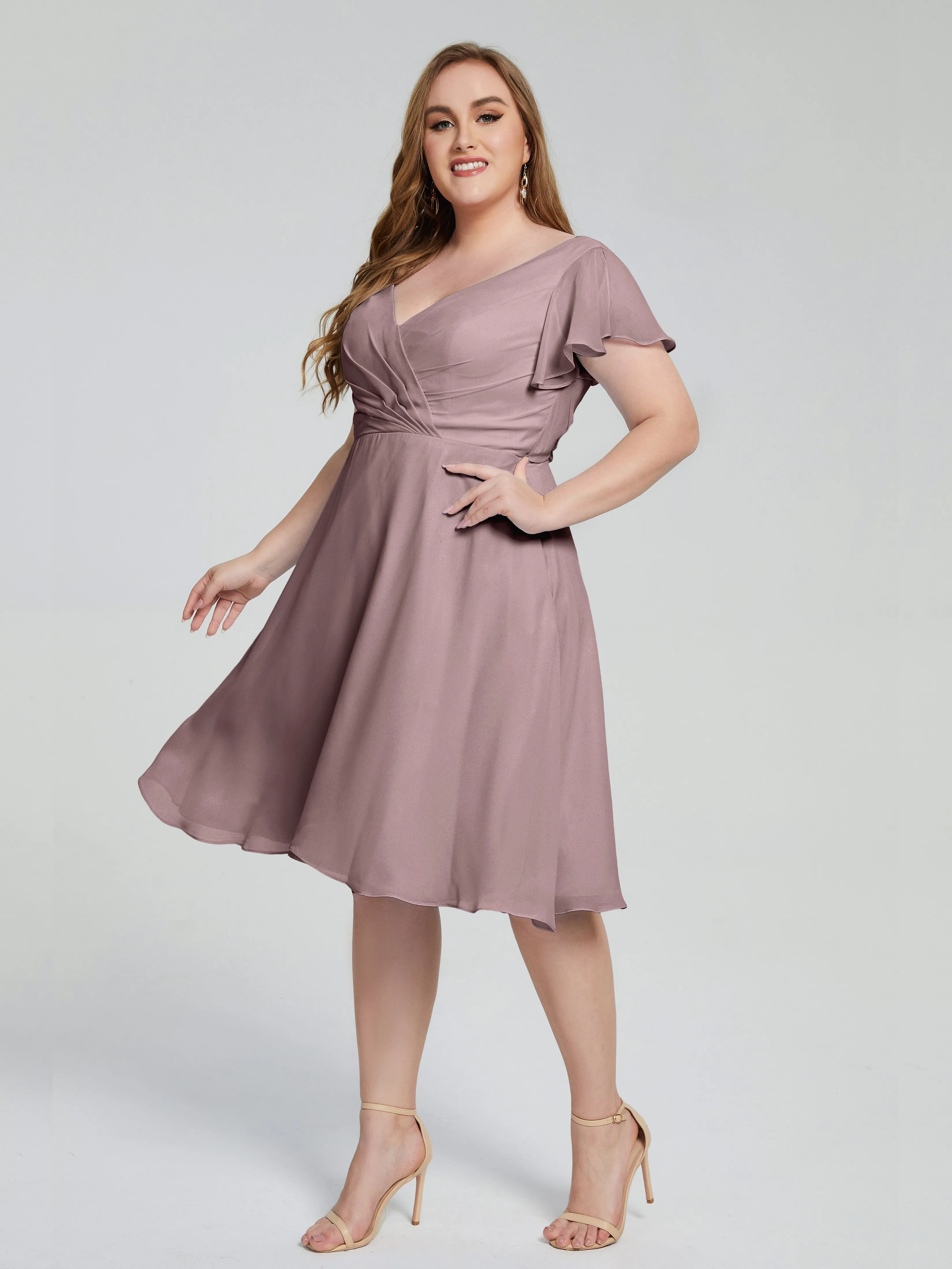 Alina Plus Size Short Sleeves Chiffon Bridesmaid Dresses