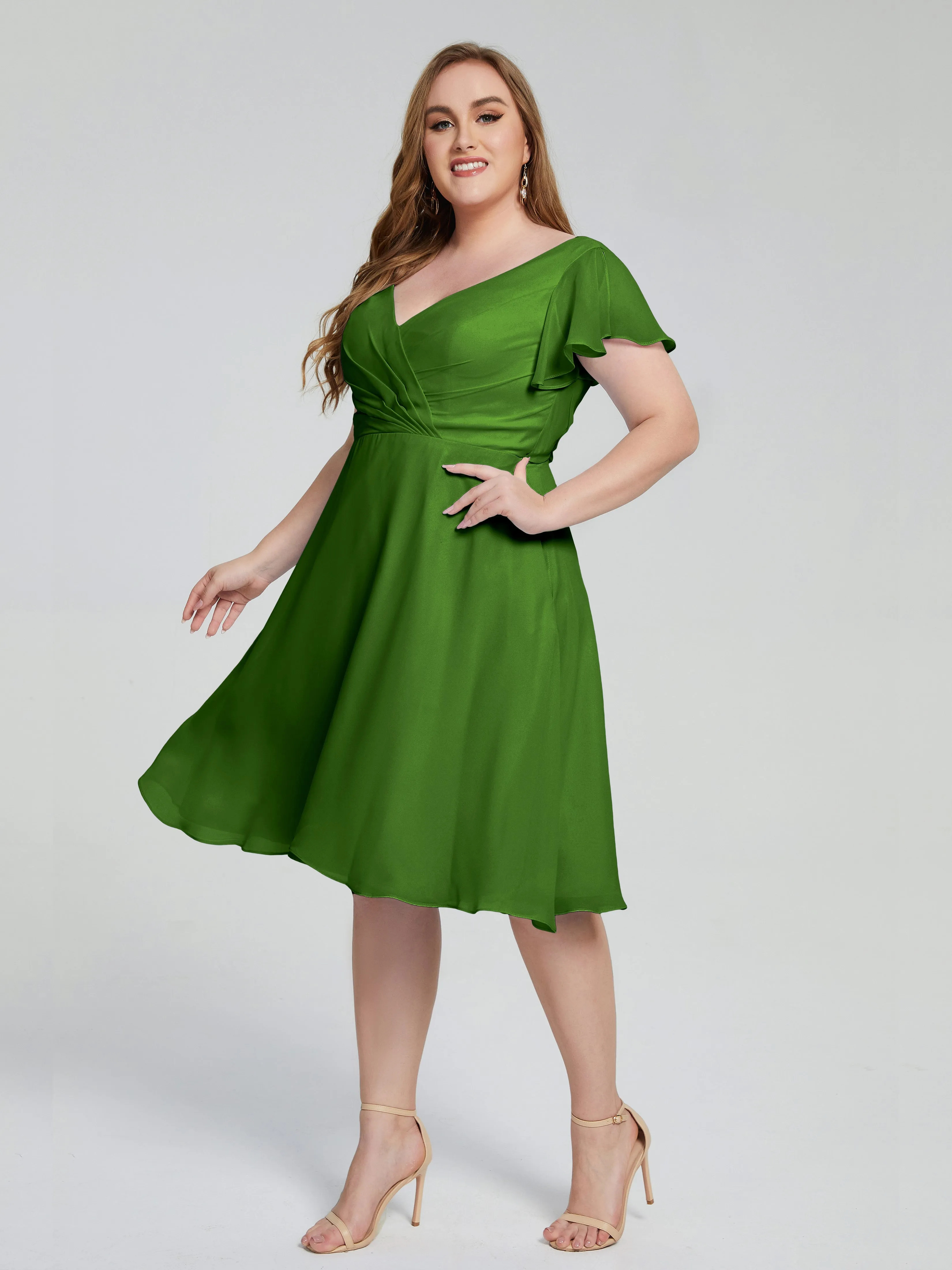 Alina Plus Size Short Sleeves Chiffon Bridesmaid Dresses