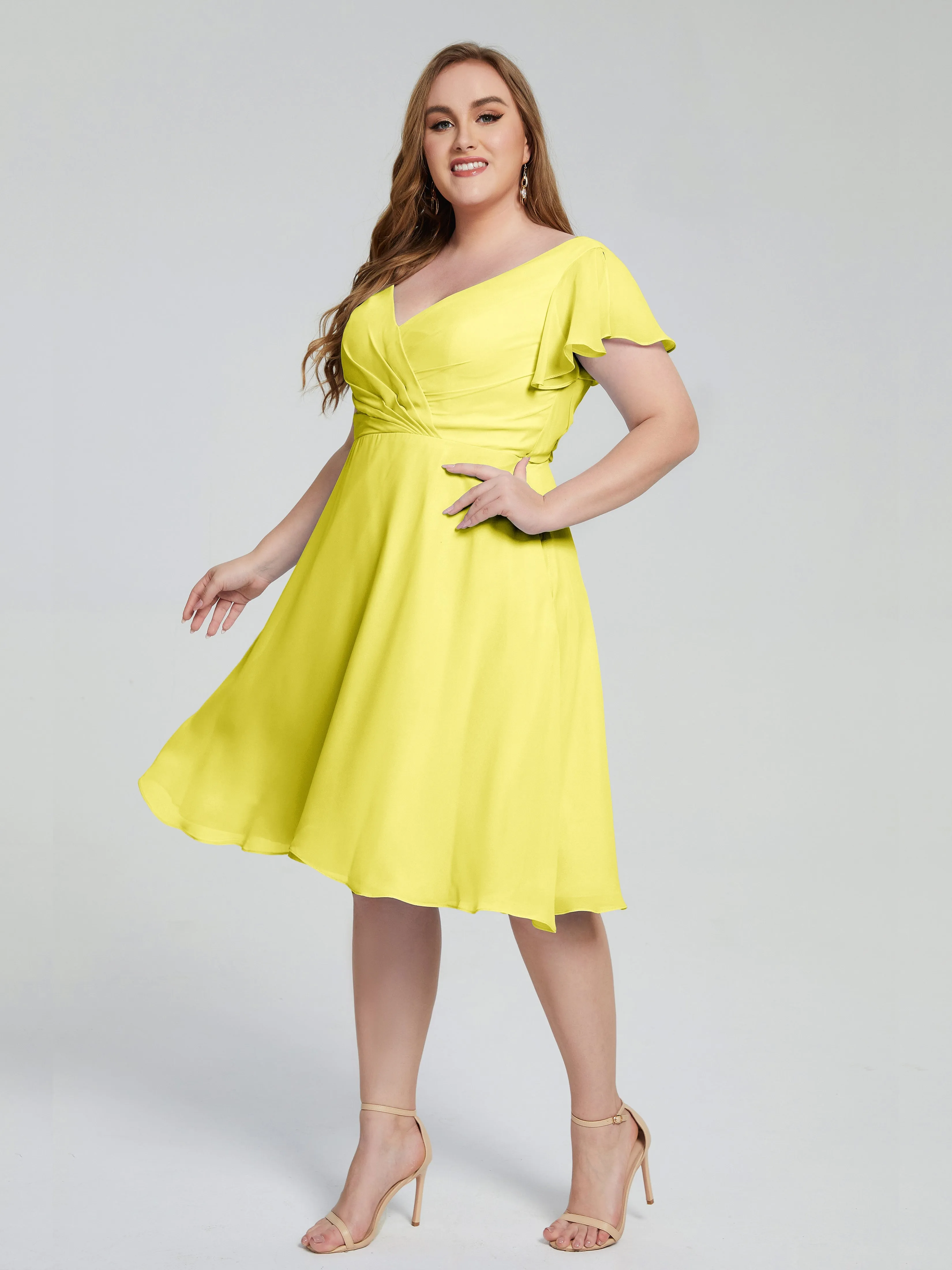 Alina Plus Size Short Sleeves Chiffon Bridesmaid Dresses