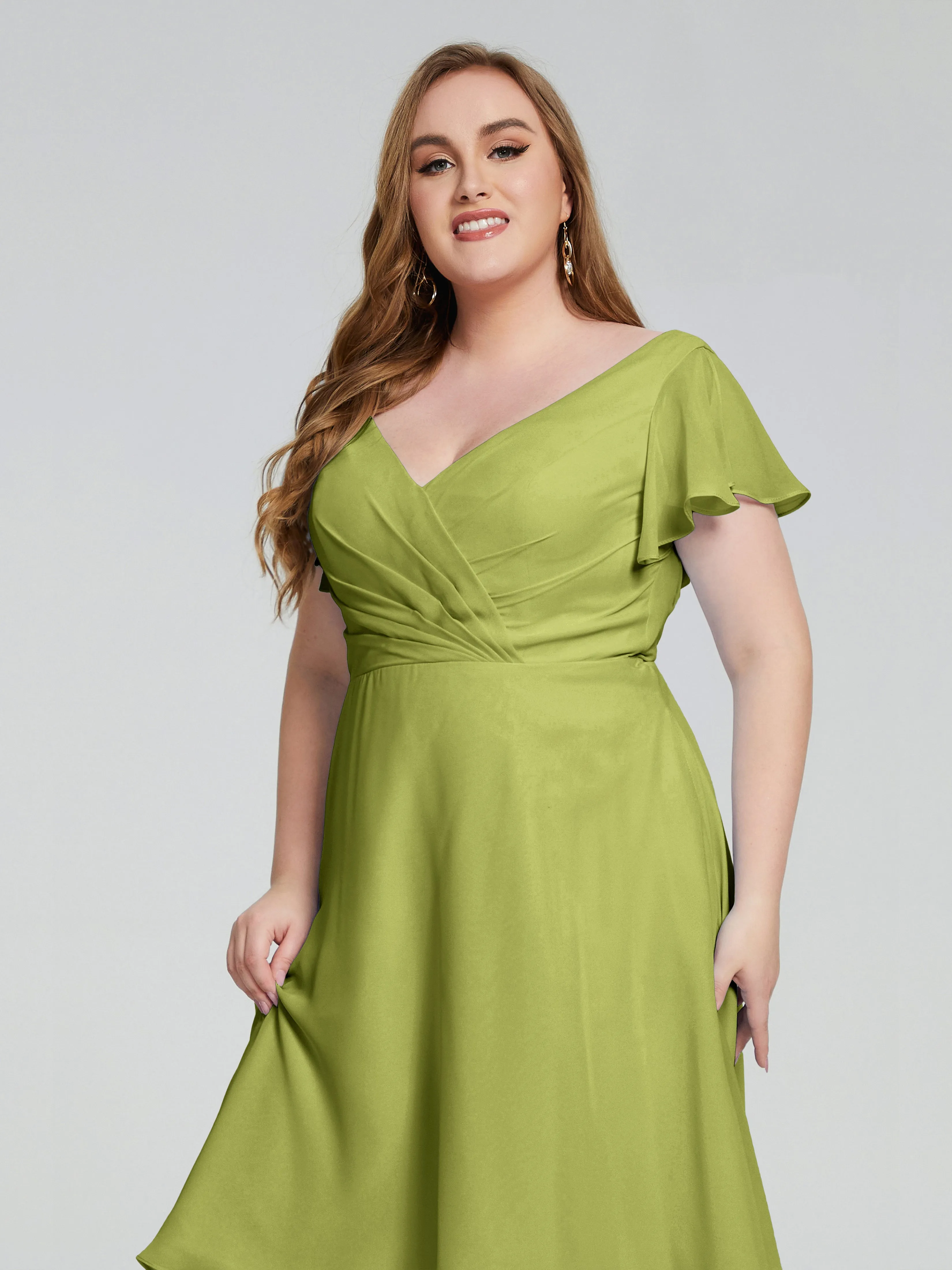 Alina Plus Size Short Sleeves Chiffon Bridesmaid Dresses