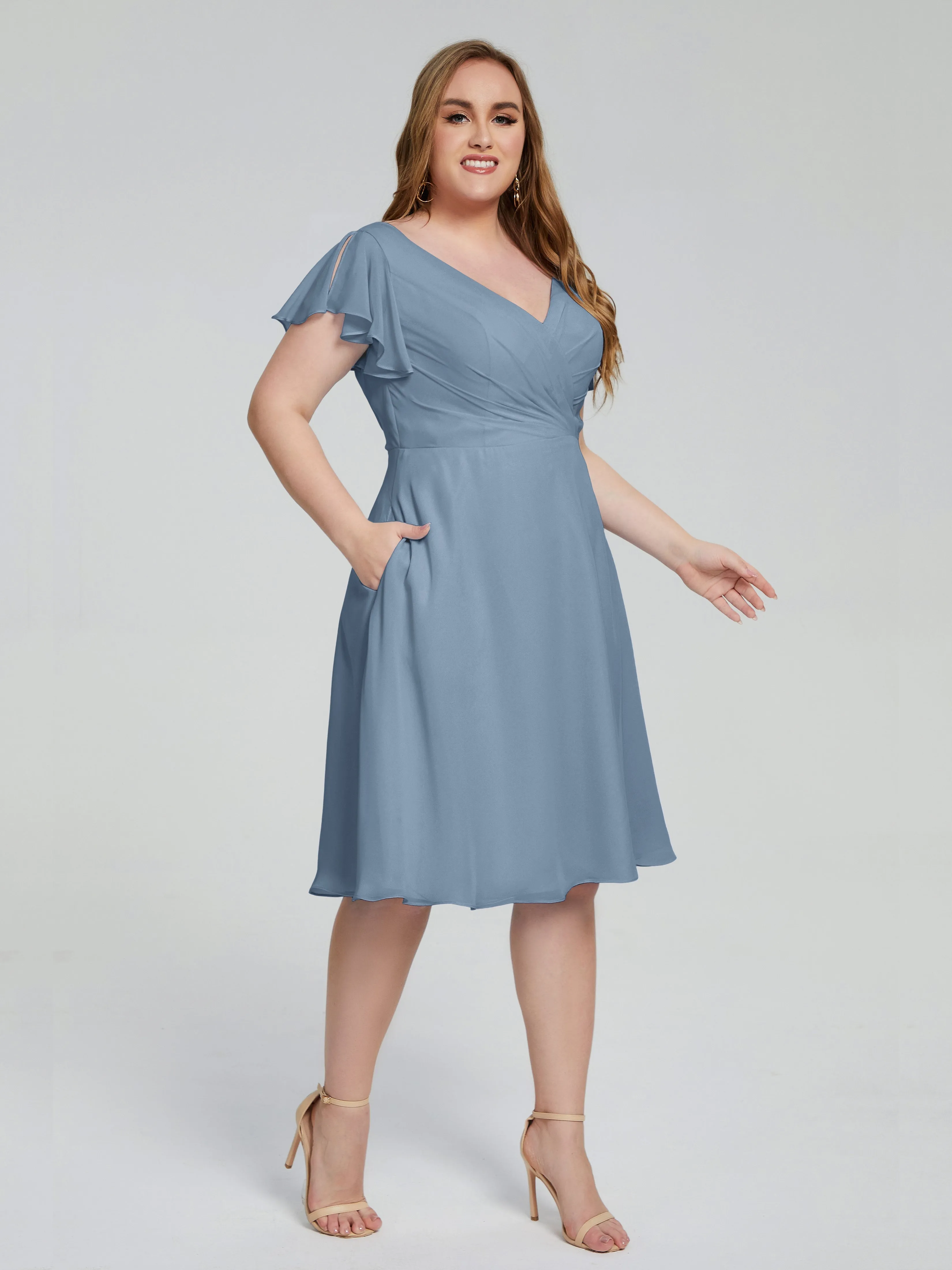 Alina Plus Size Short Sleeves Chiffon Bridesmaid Dresses