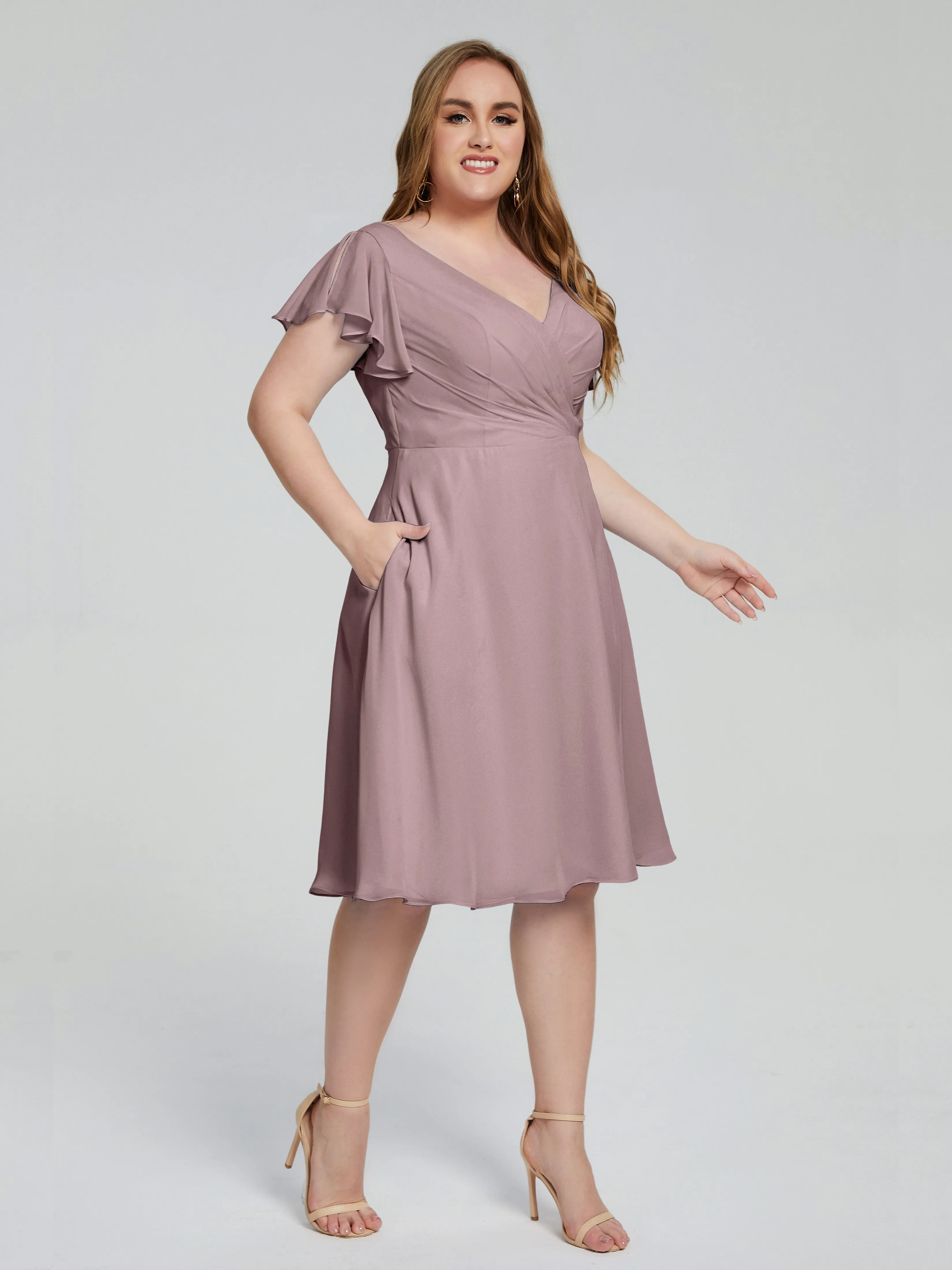 Alina Plus Size Short Sleeves Chiffon Bridesmaid Dresses