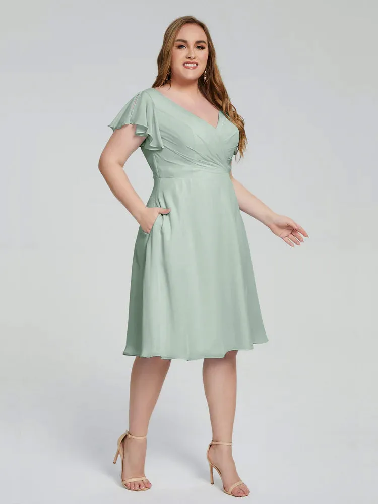 Alina Plus Size Short Sleeves Chiffon Bridesmaid Dresses