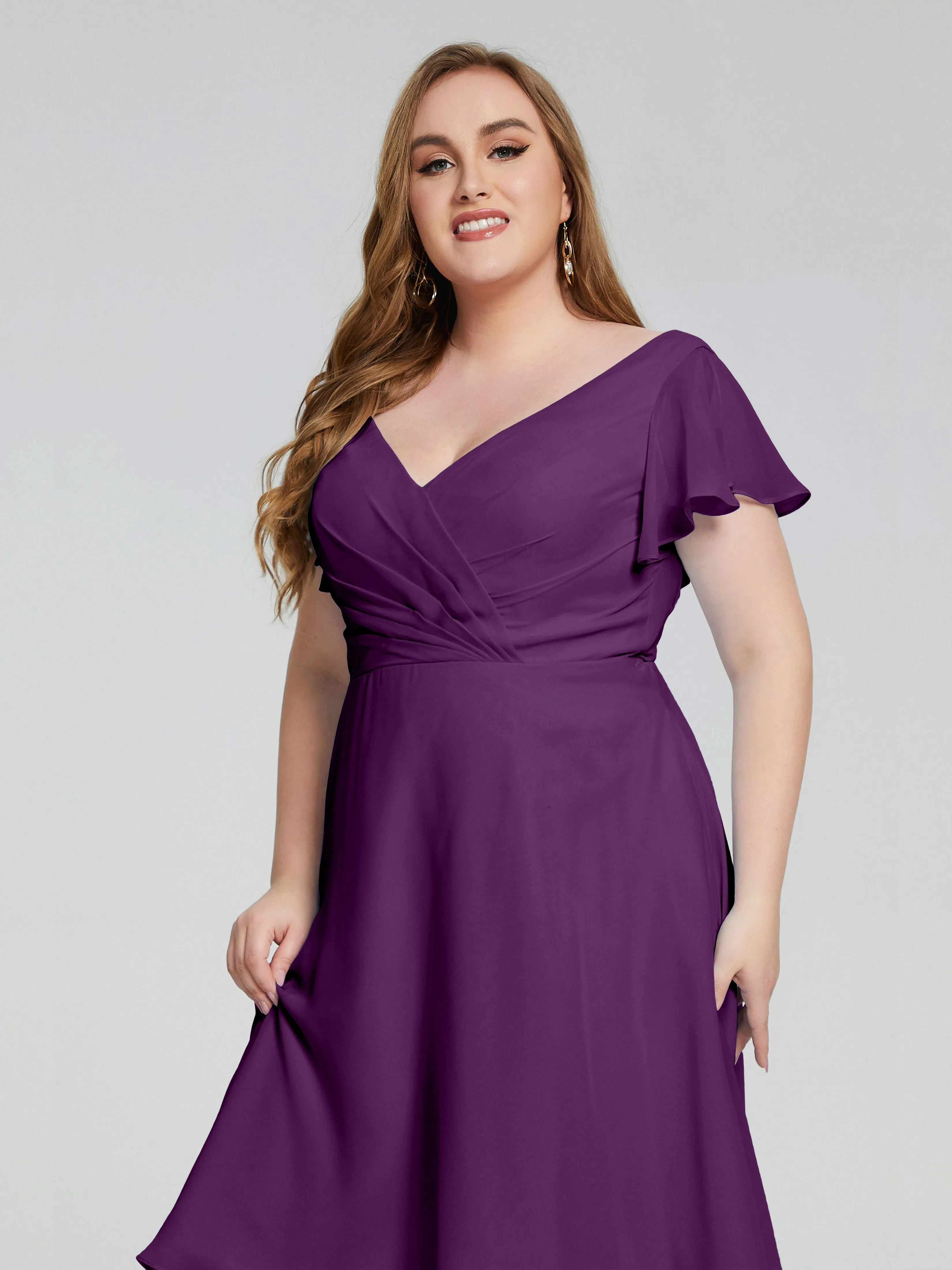 Alina Plus Size Short Sleeves Chiffon Bridesmaid Dresses