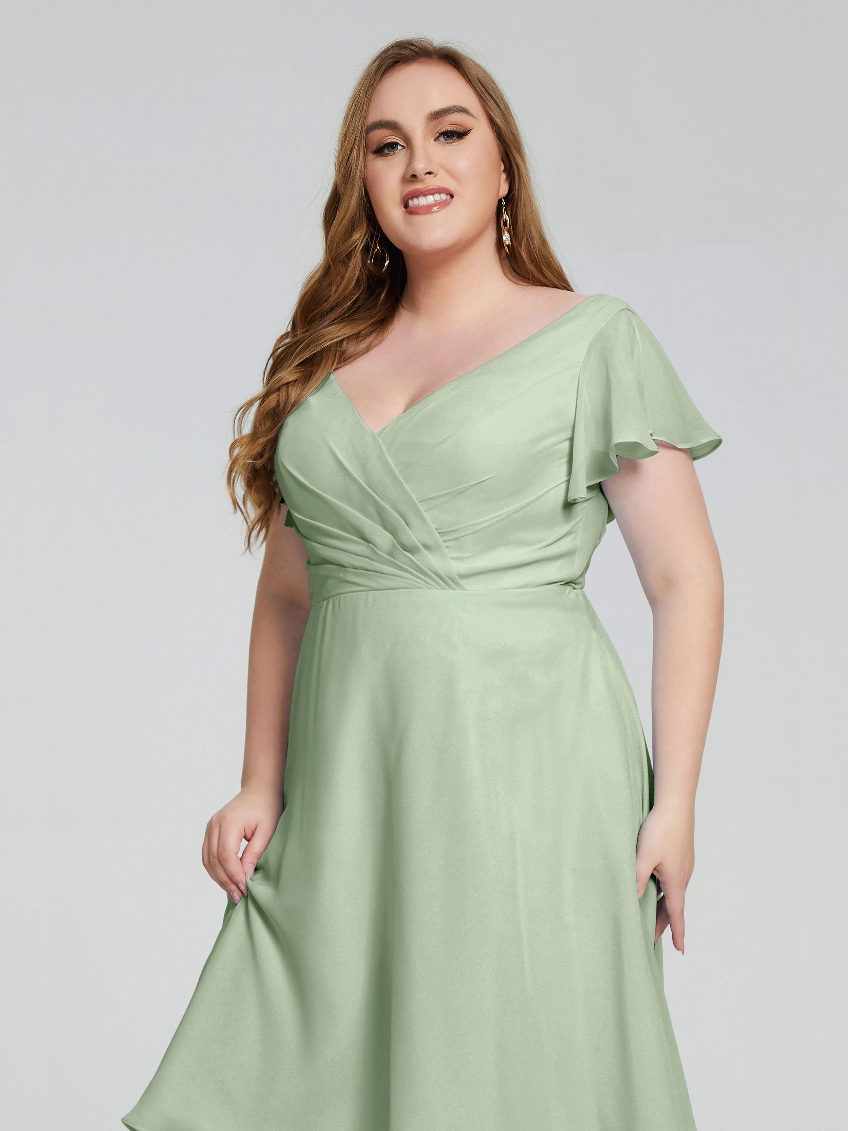 Alina Plus Size Short Sleeves Chiffon Bridesmaid Dresses