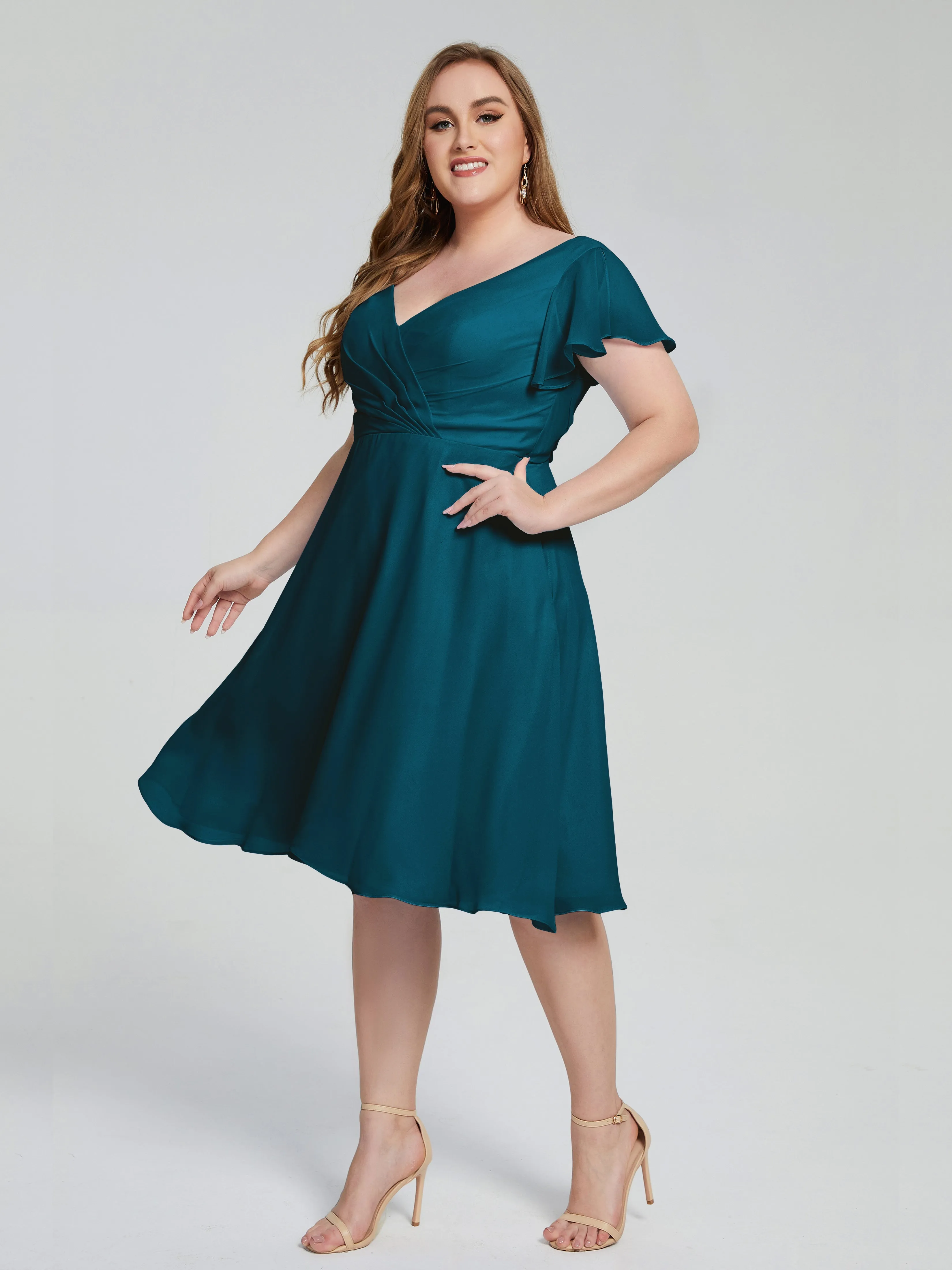 Alina Plus Size Short Sleeves Chiffon Bridesmaid Dresses