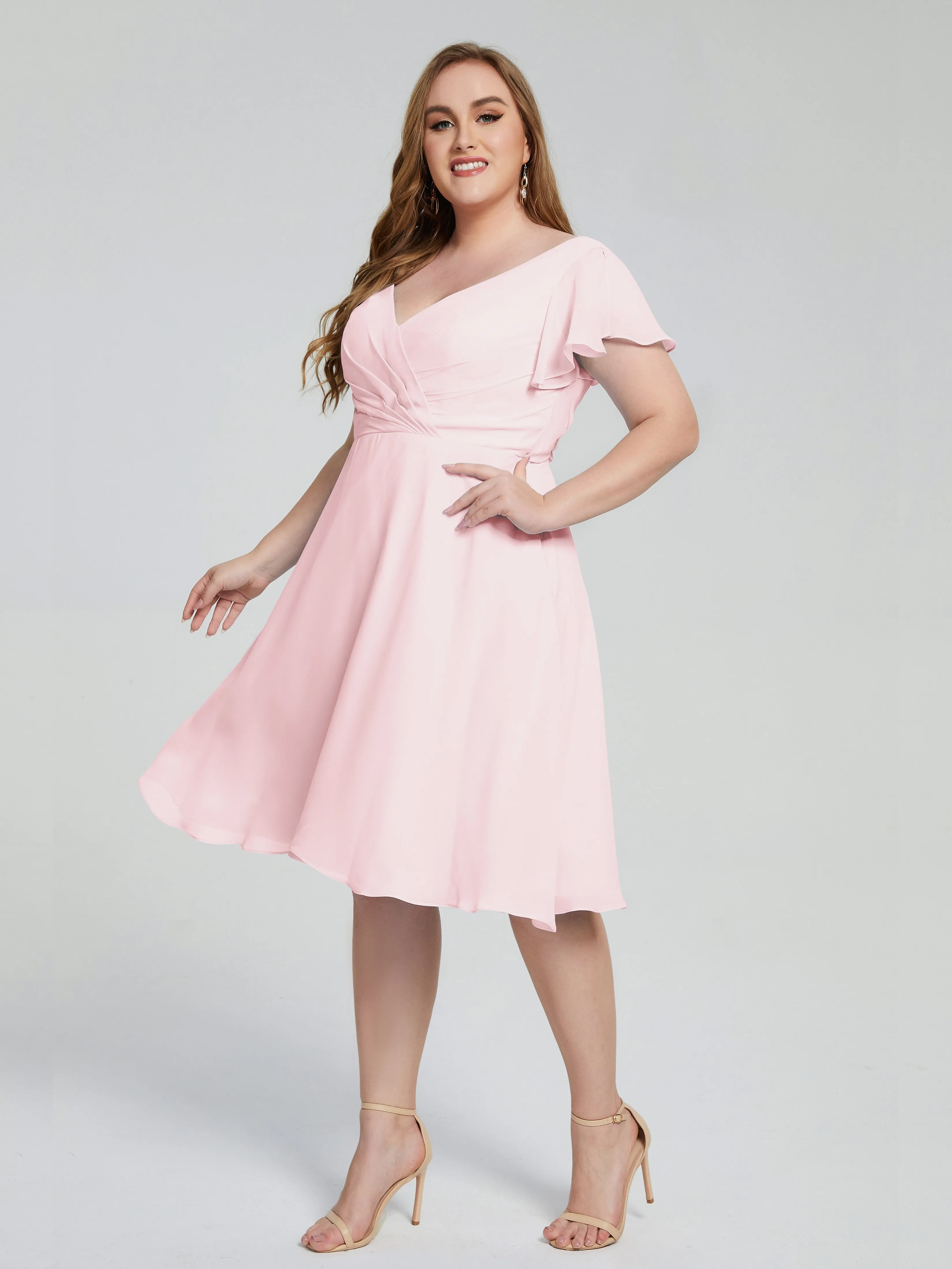 Alina Plus Size Short Sleeves Chiffon Bridesmaid Dresses