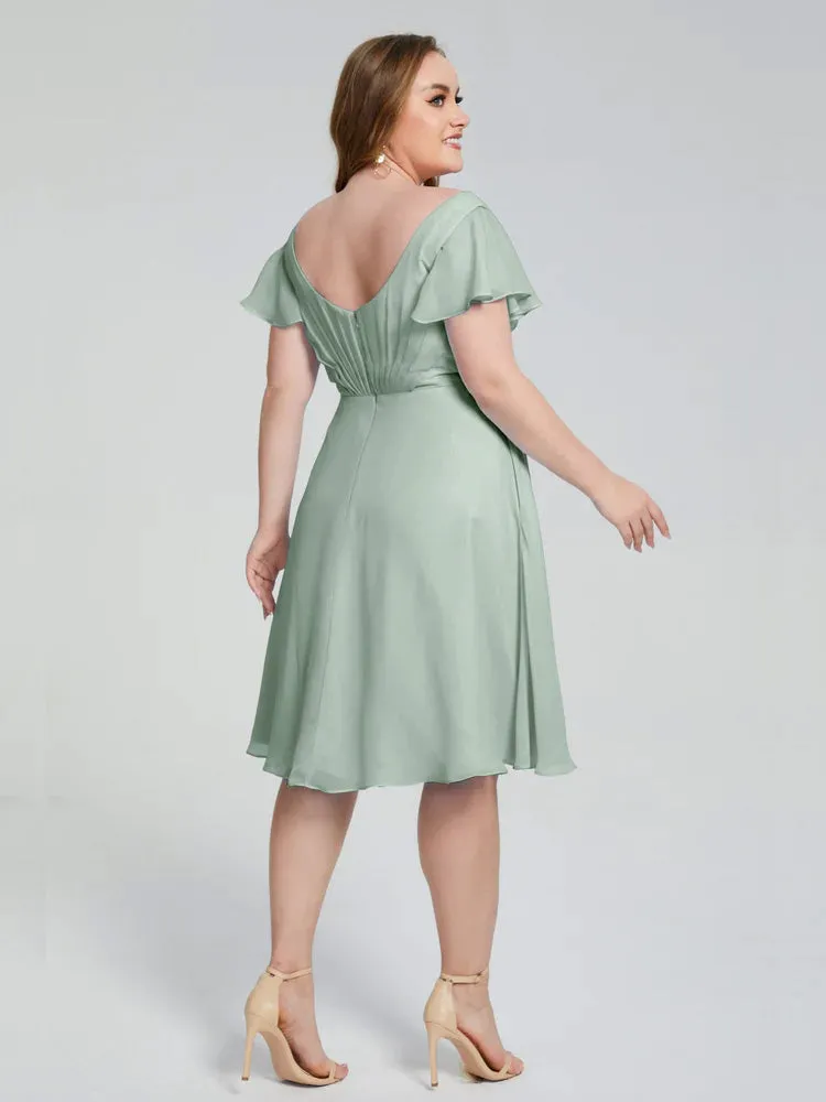 Alina Plus Size Short Sleeves Chiffon Bridesmaid Dresses