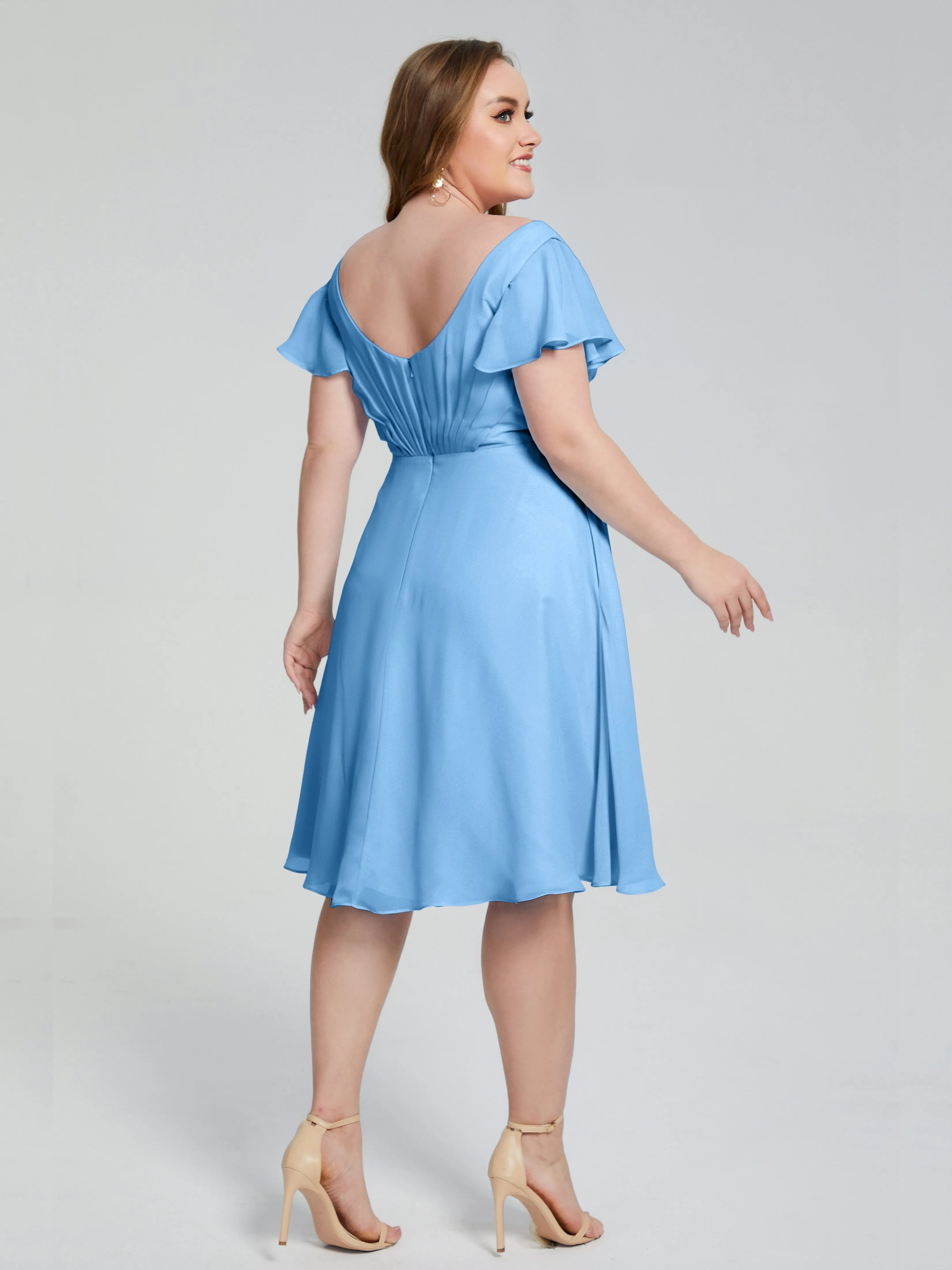 Alina Plus Size Short Sleeves Chiffon Bridesmaid Dresses