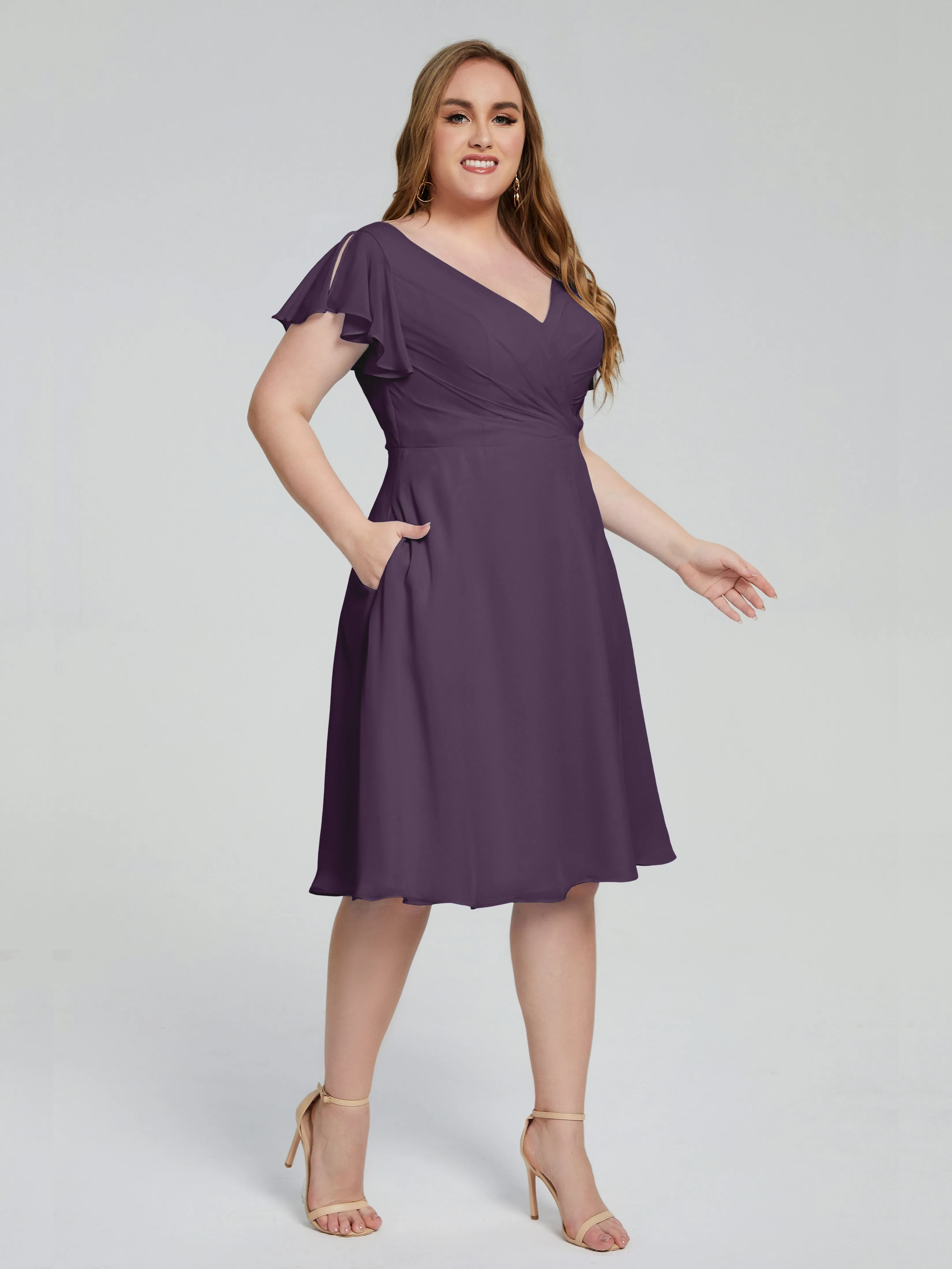 Alina Plus Size Short Sleeves Chiffon Bridesmaid Dresses