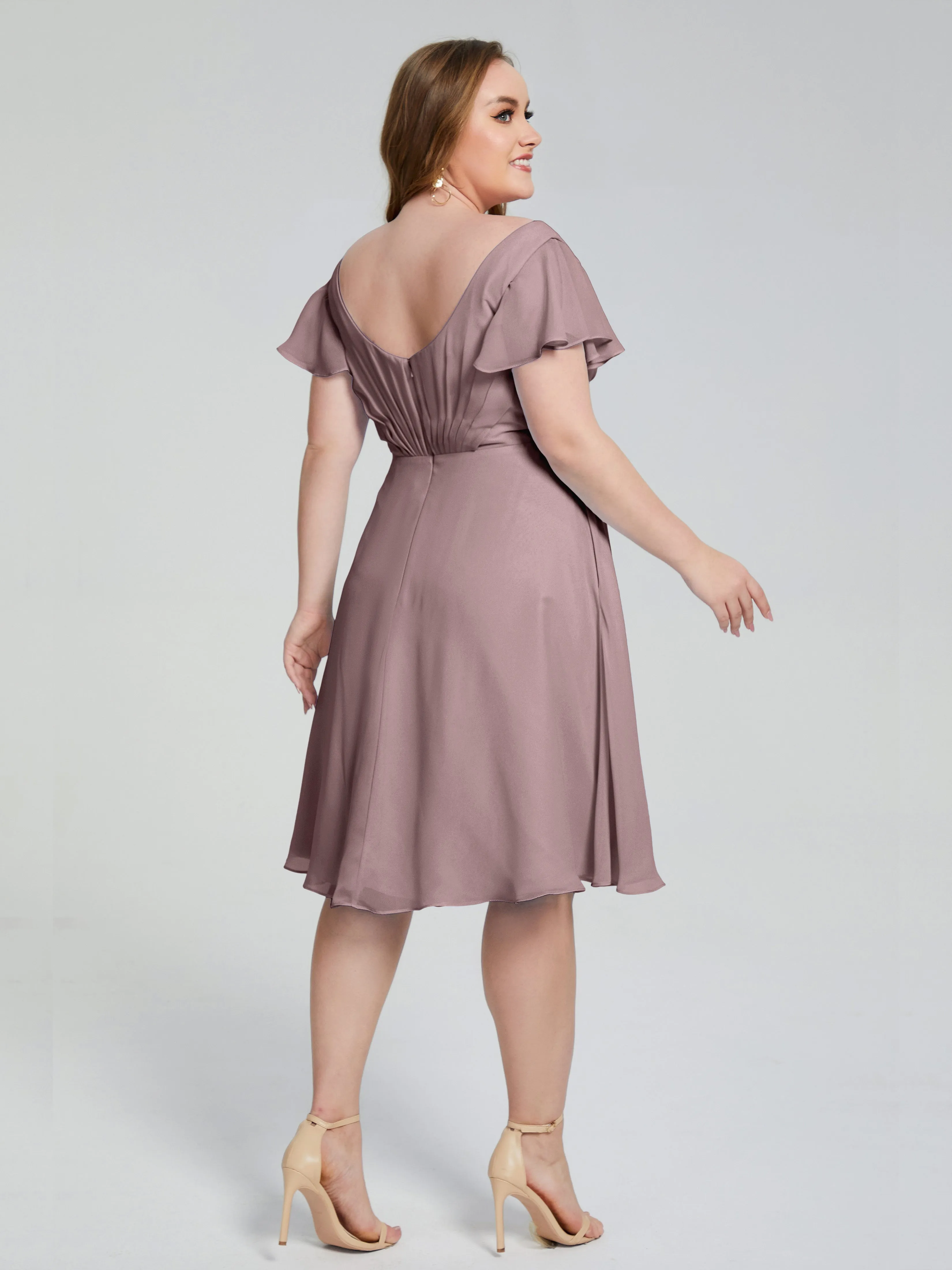 Alina Plus Size Short Sleeves Chiffon Bridesmaid Dresses