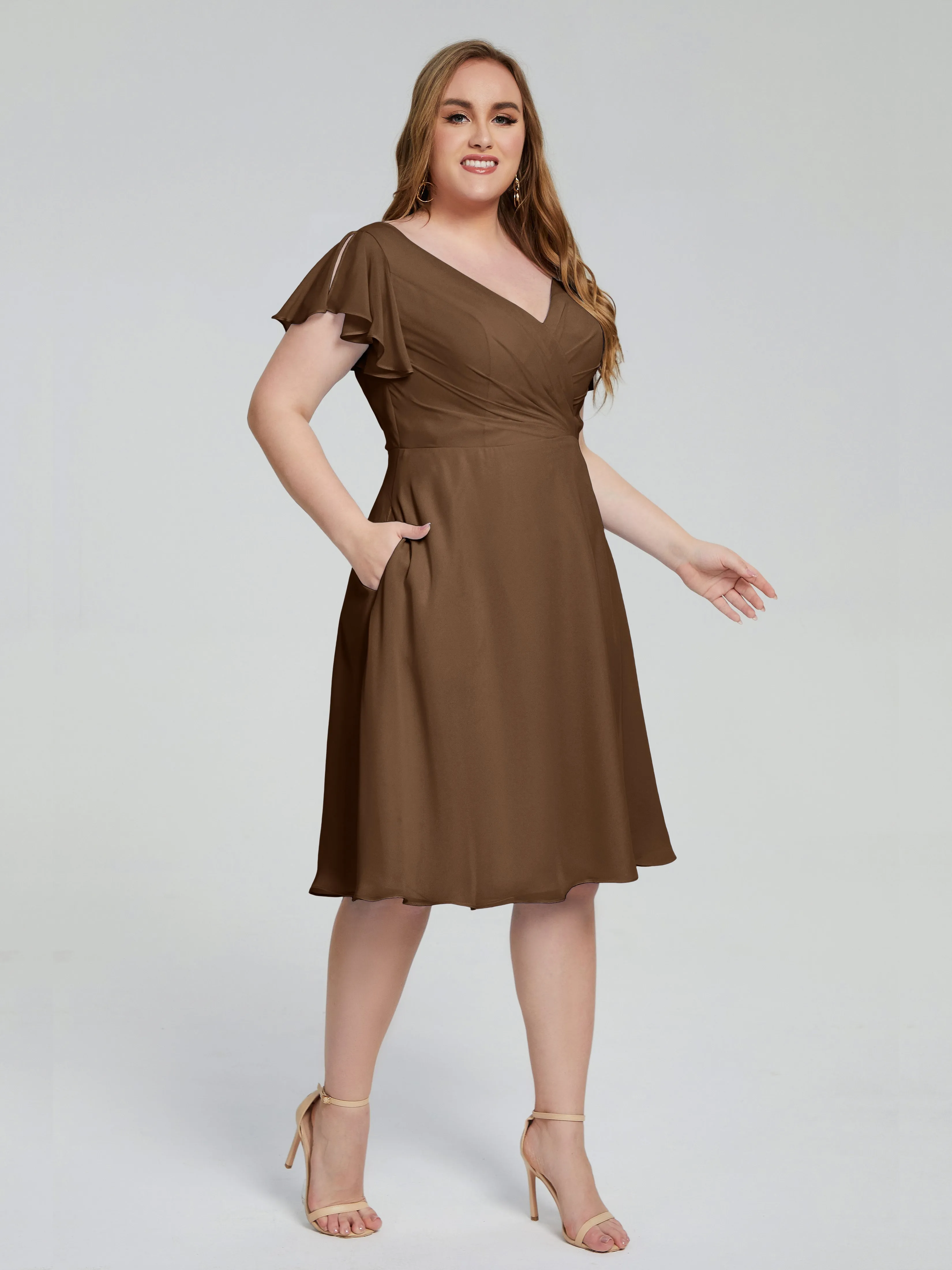 Alina Plus Size Short Sleeves Chiffon Bridesmaid Dresses