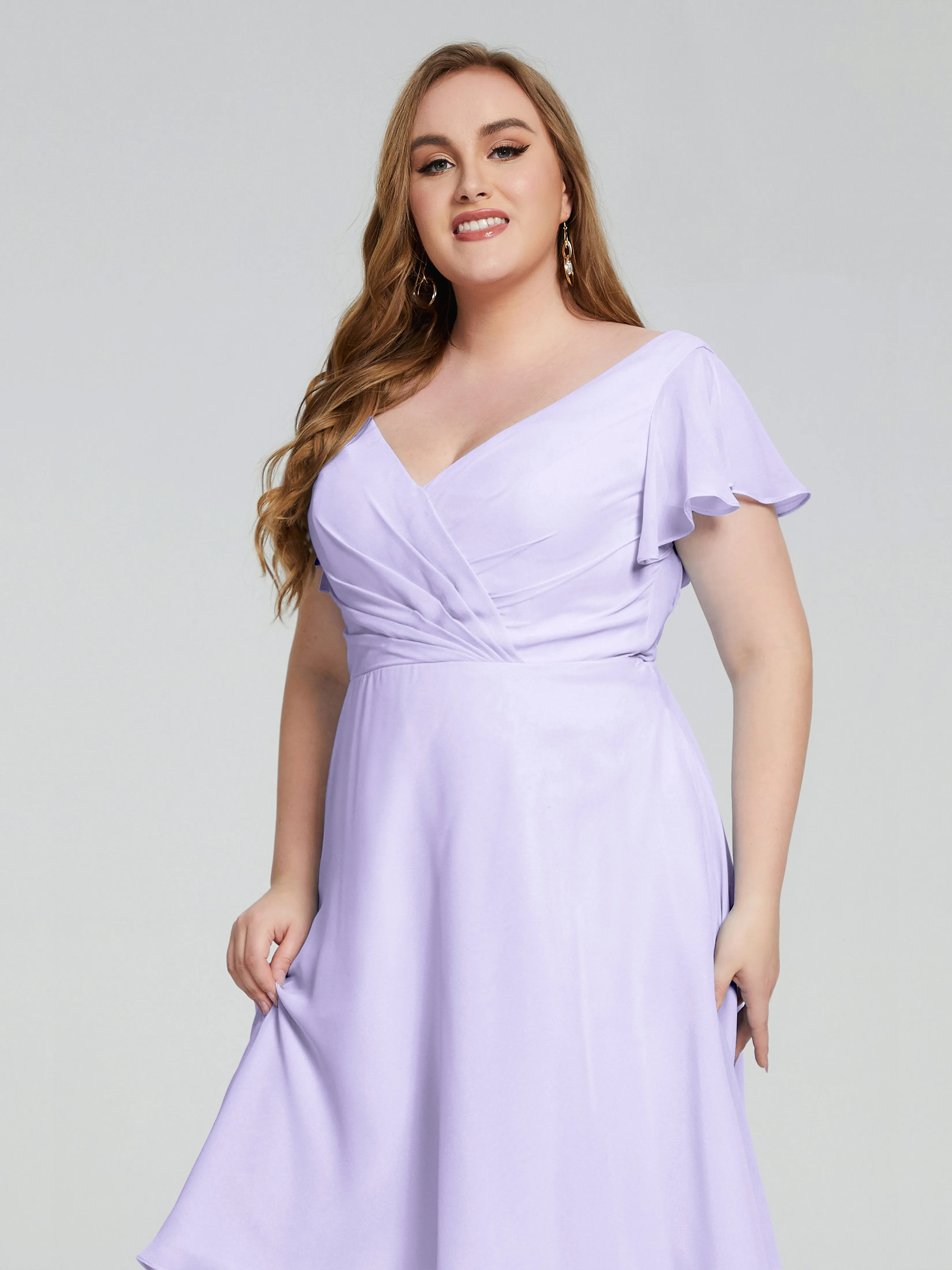 Alina Plus Size Short Sleeves Chiffon Bridesmaid Dresses