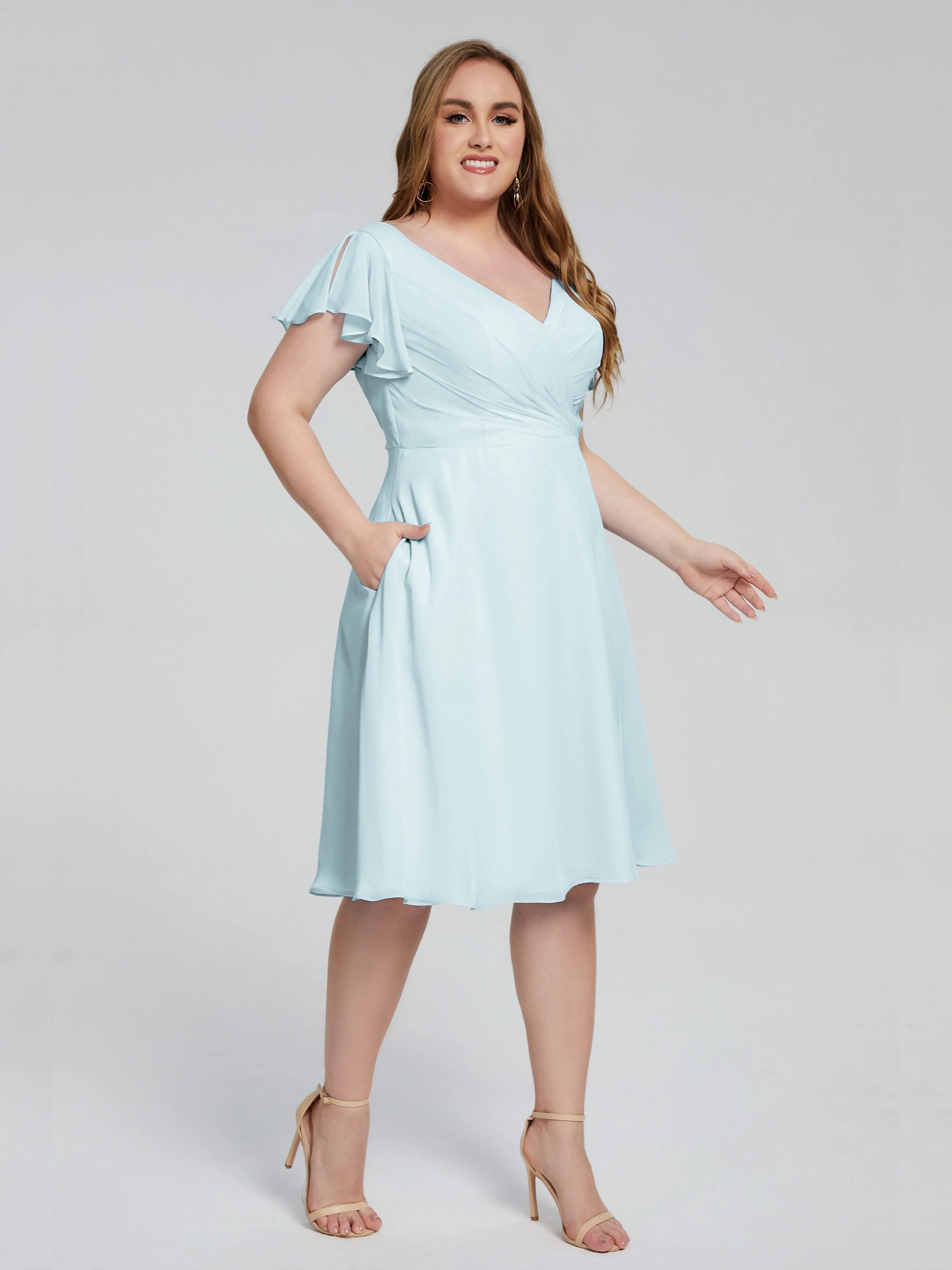 Alina Plus Size Short Sleeves Chiffon Bridesmaid Dresses