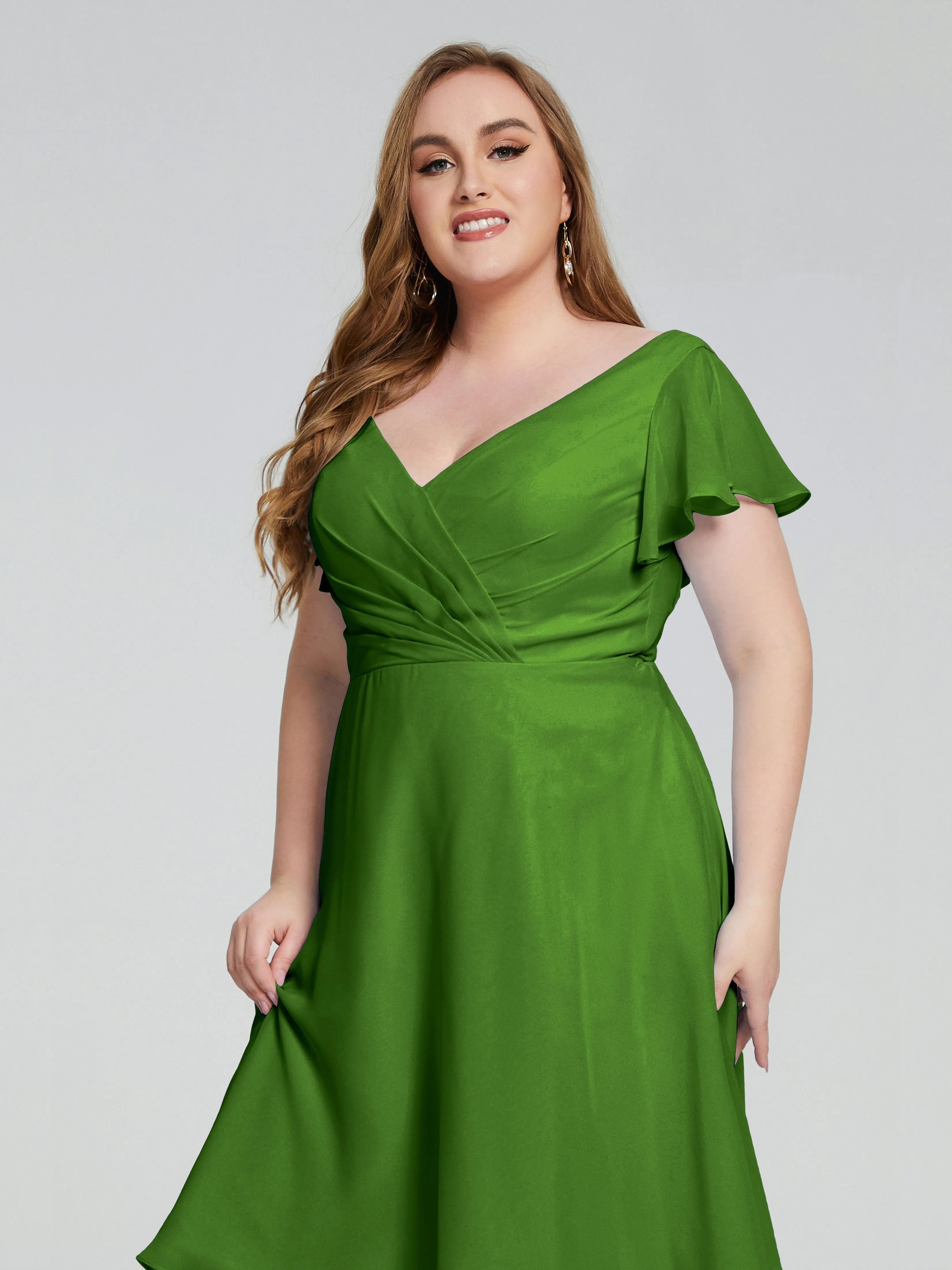 Alina Plus Size Short Sleeves Chiffon Bridesmaid Dresses