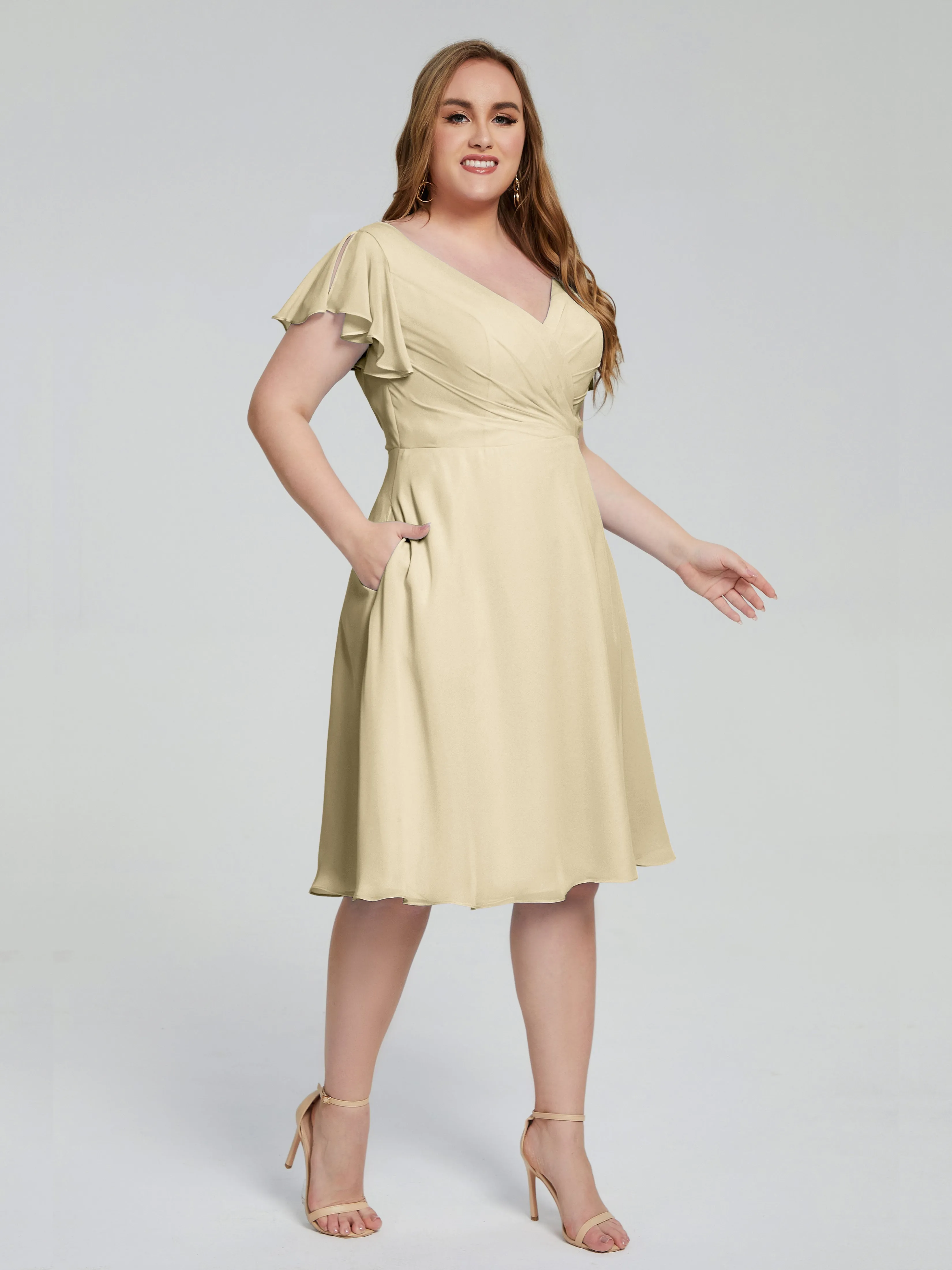 Alina Plus Size Short Sleeves Chiffon Bridesmaid Dresses