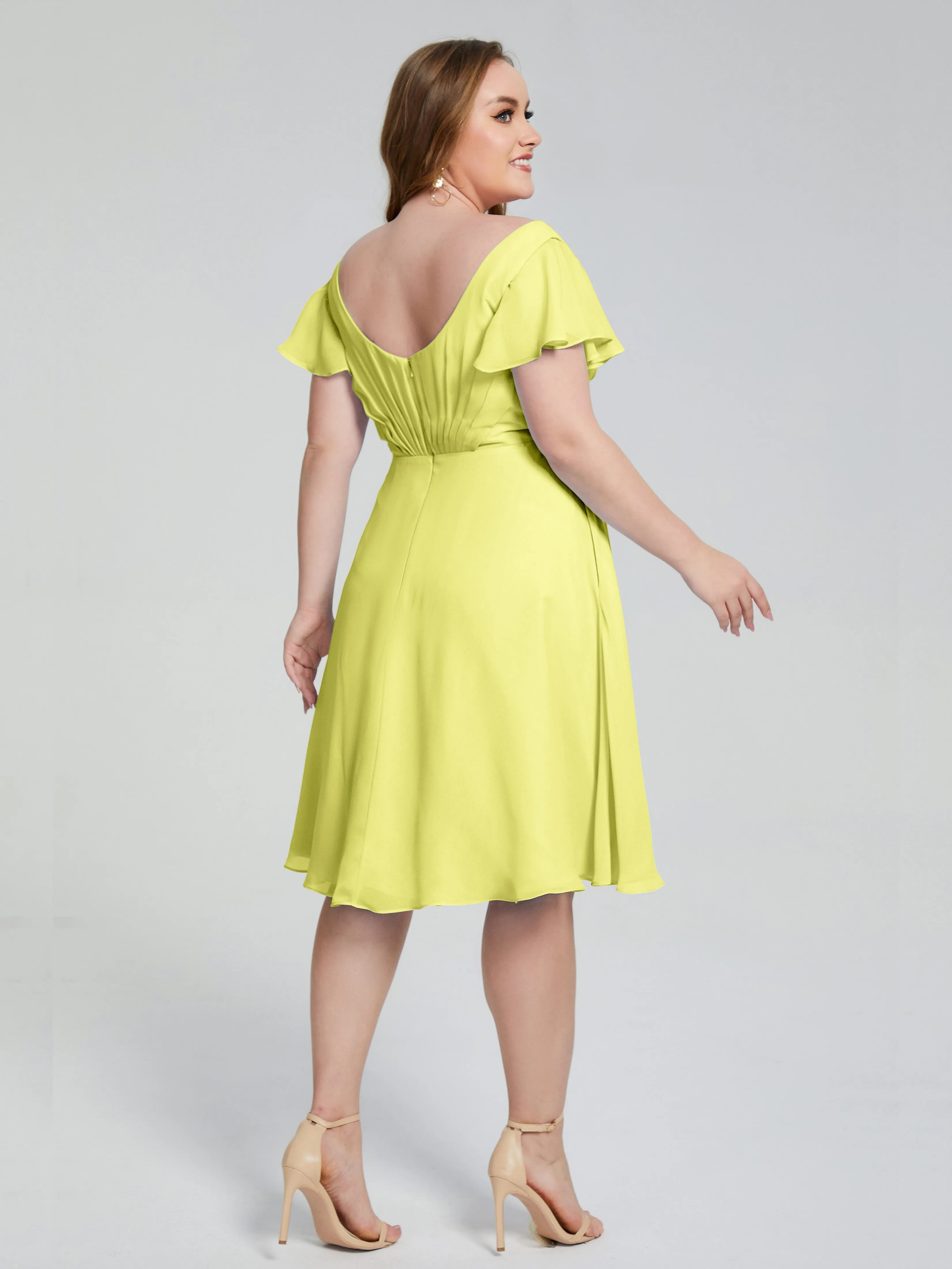 Alina Plus Size Short Sleeves Chiffon Bridesmaid Dresses