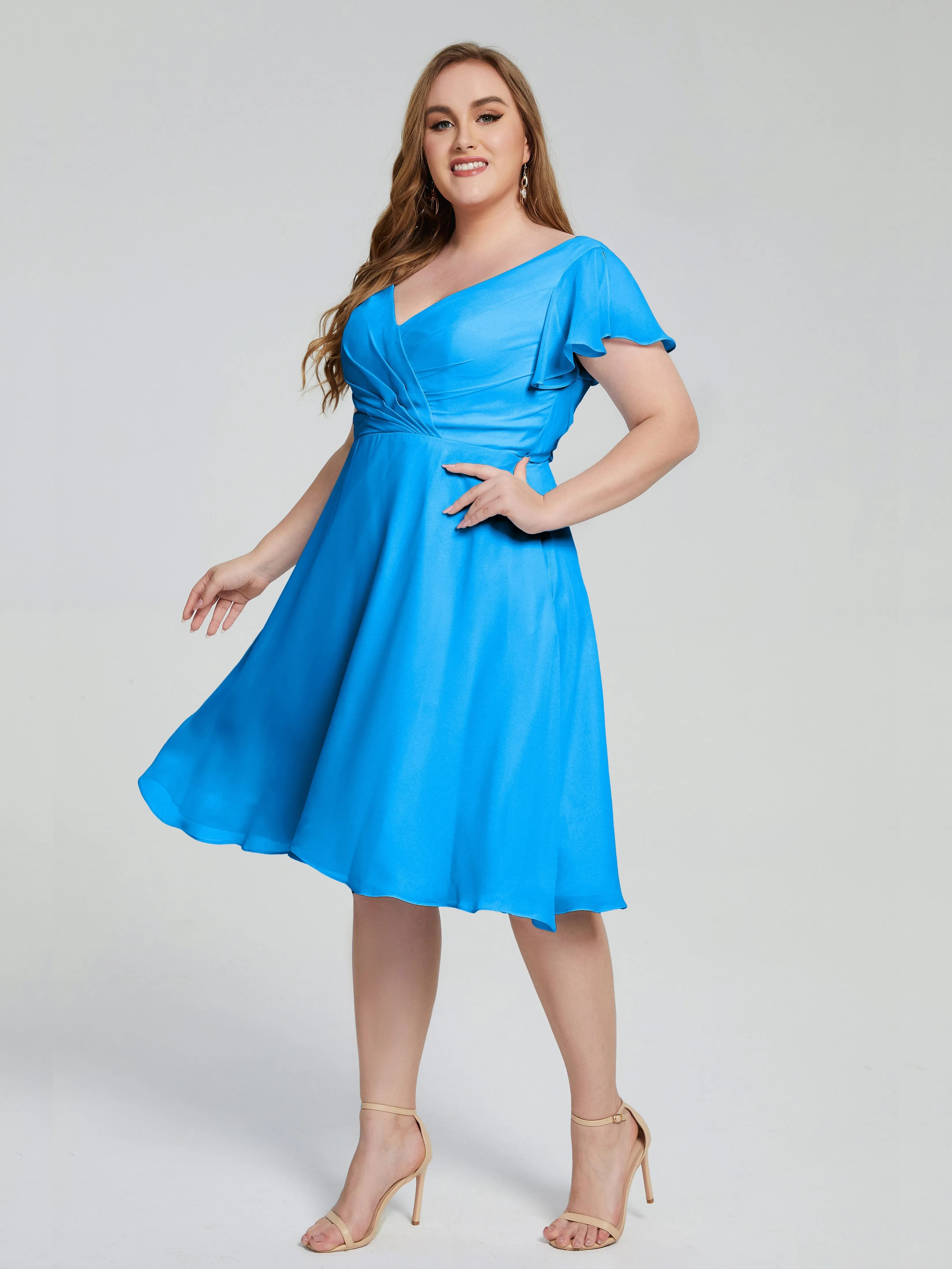 Alina Plus Size Short Sleeves Chiffon Bridesmaid Dresses