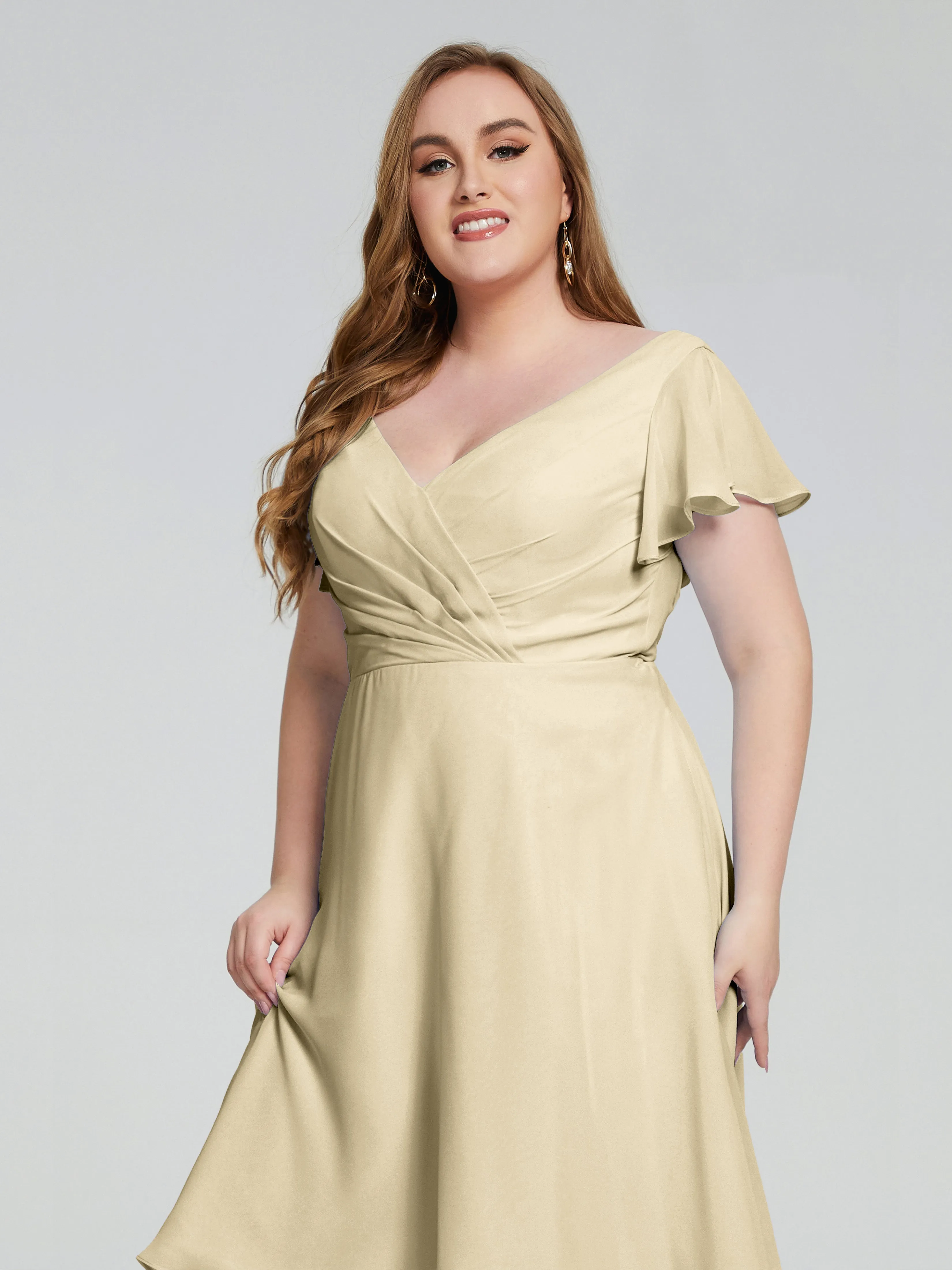 Alina Plus Size Short Sleeves Chiffon Bridesmaid Dresses