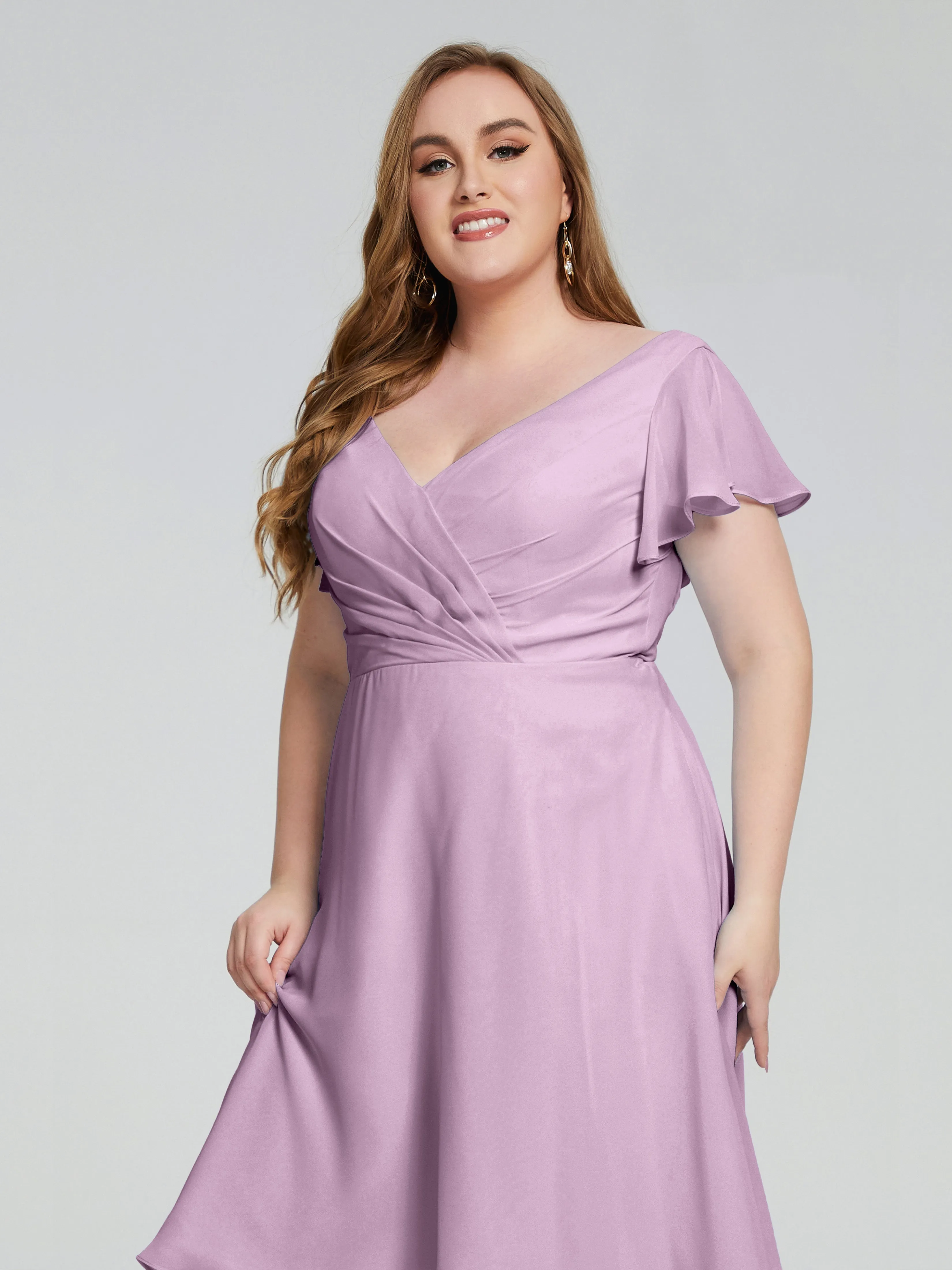 Alina Plus Size Short Sleeves Chiffon Bridesmaid Dresses