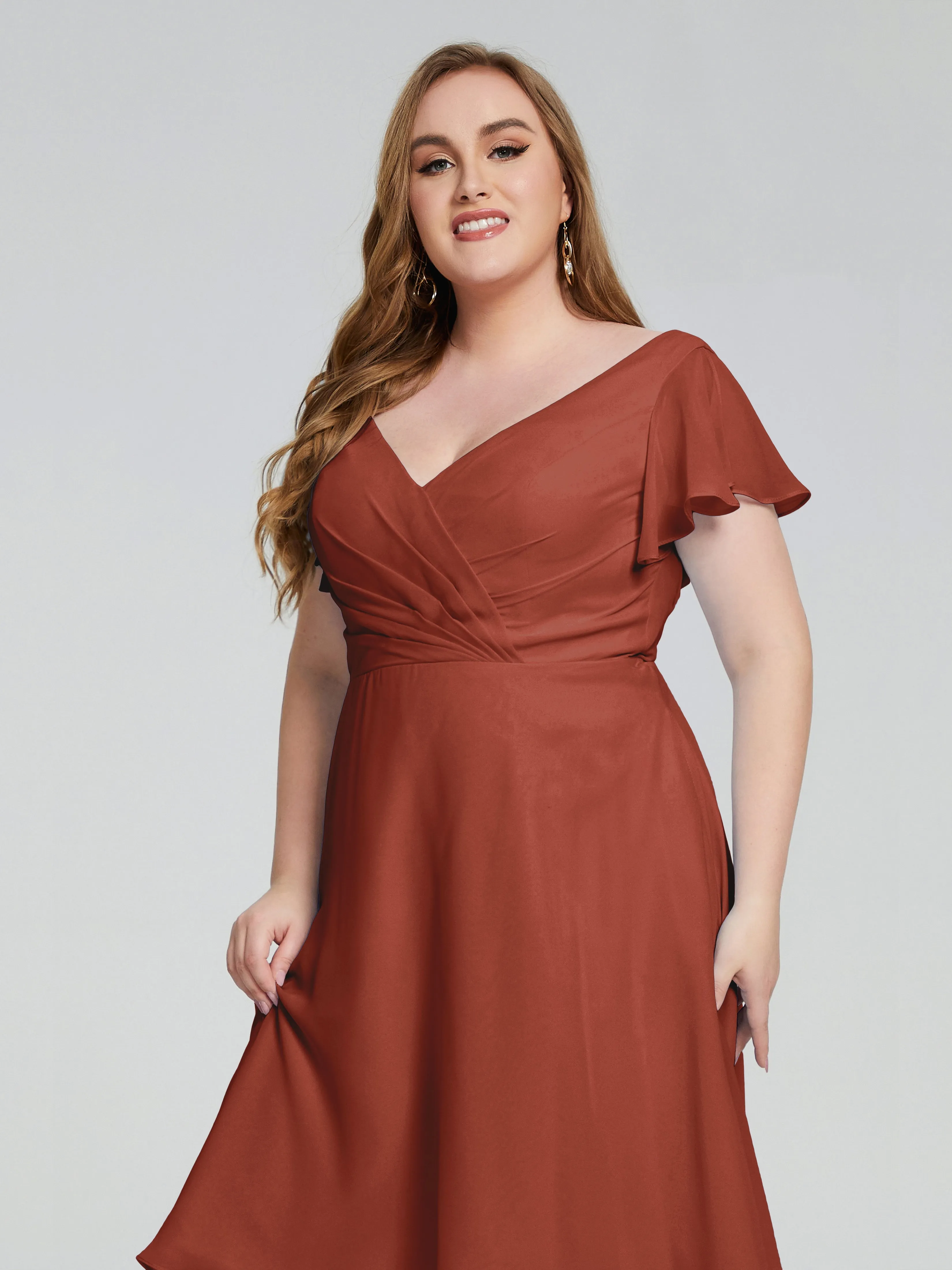 Alina Plus Size Short Sleeves Chiffon Bridesmaid Dresses