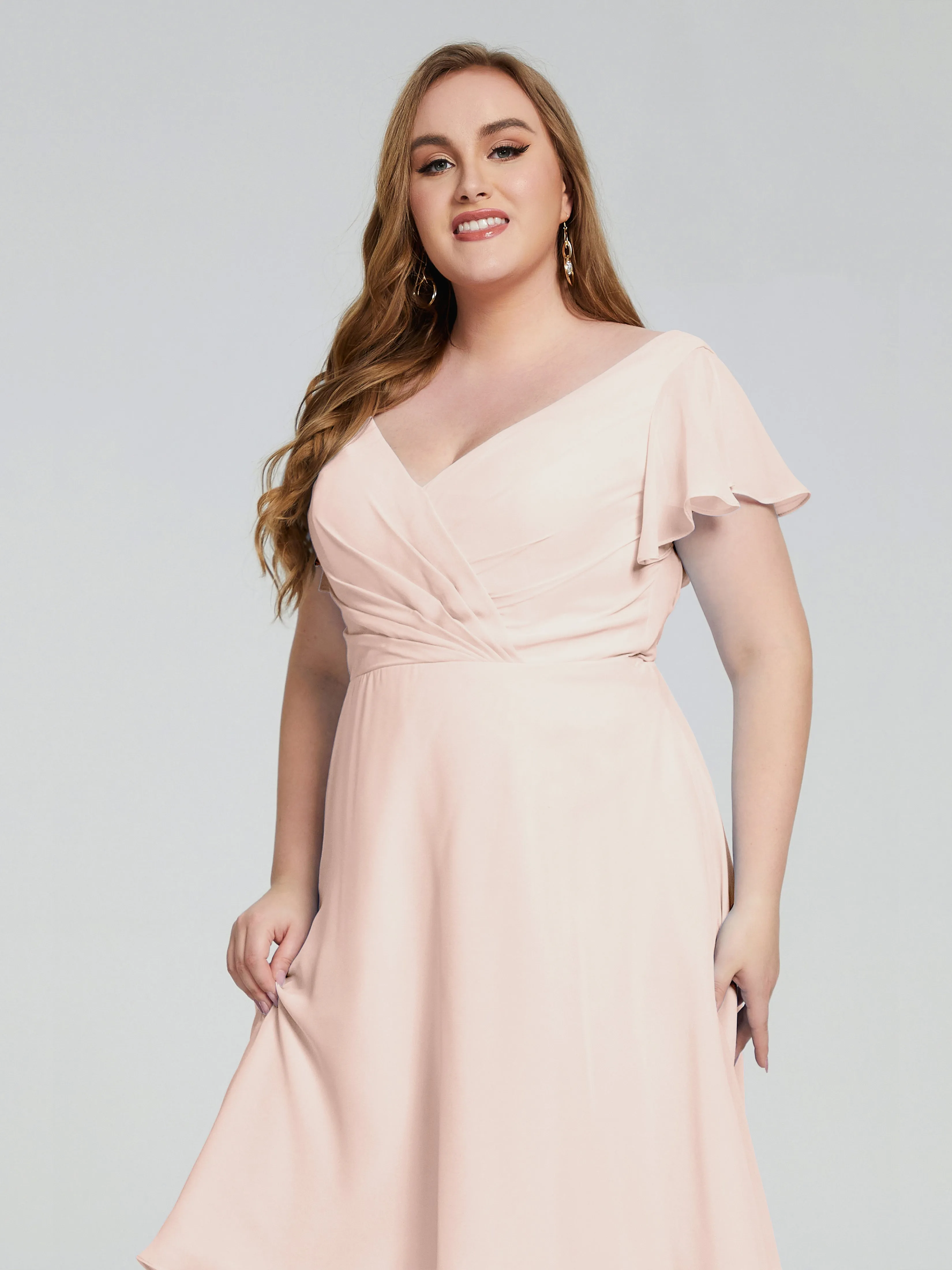 Alina Plus Size Short Sleeves Chiffon Bridesmaid Dresses