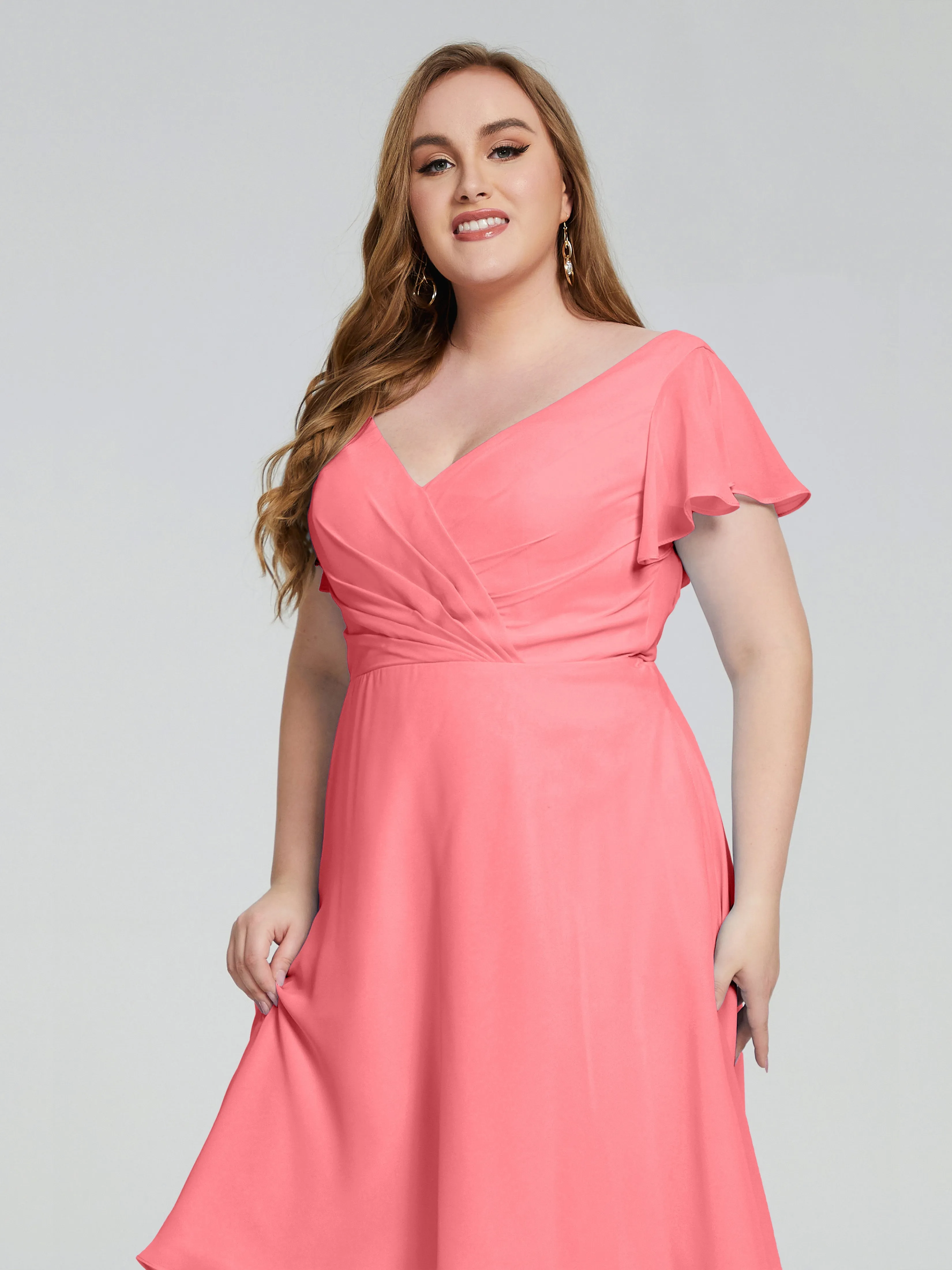 Alina Plus Size Short Sleeves Chiffon Bridesmaid Dresses