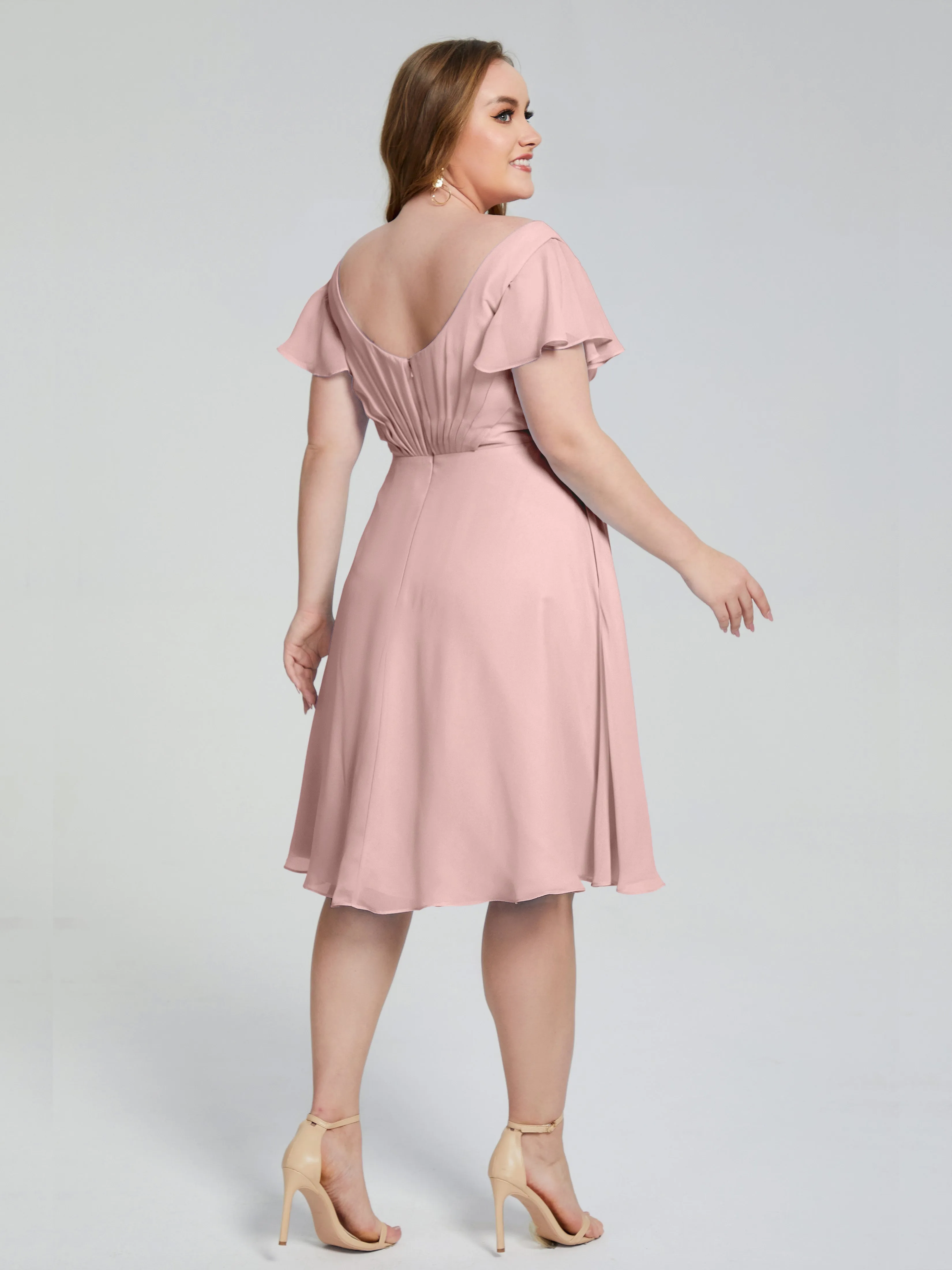 Alina Plus Size Short Sleeves Chiffon Bridesmaid Dresses