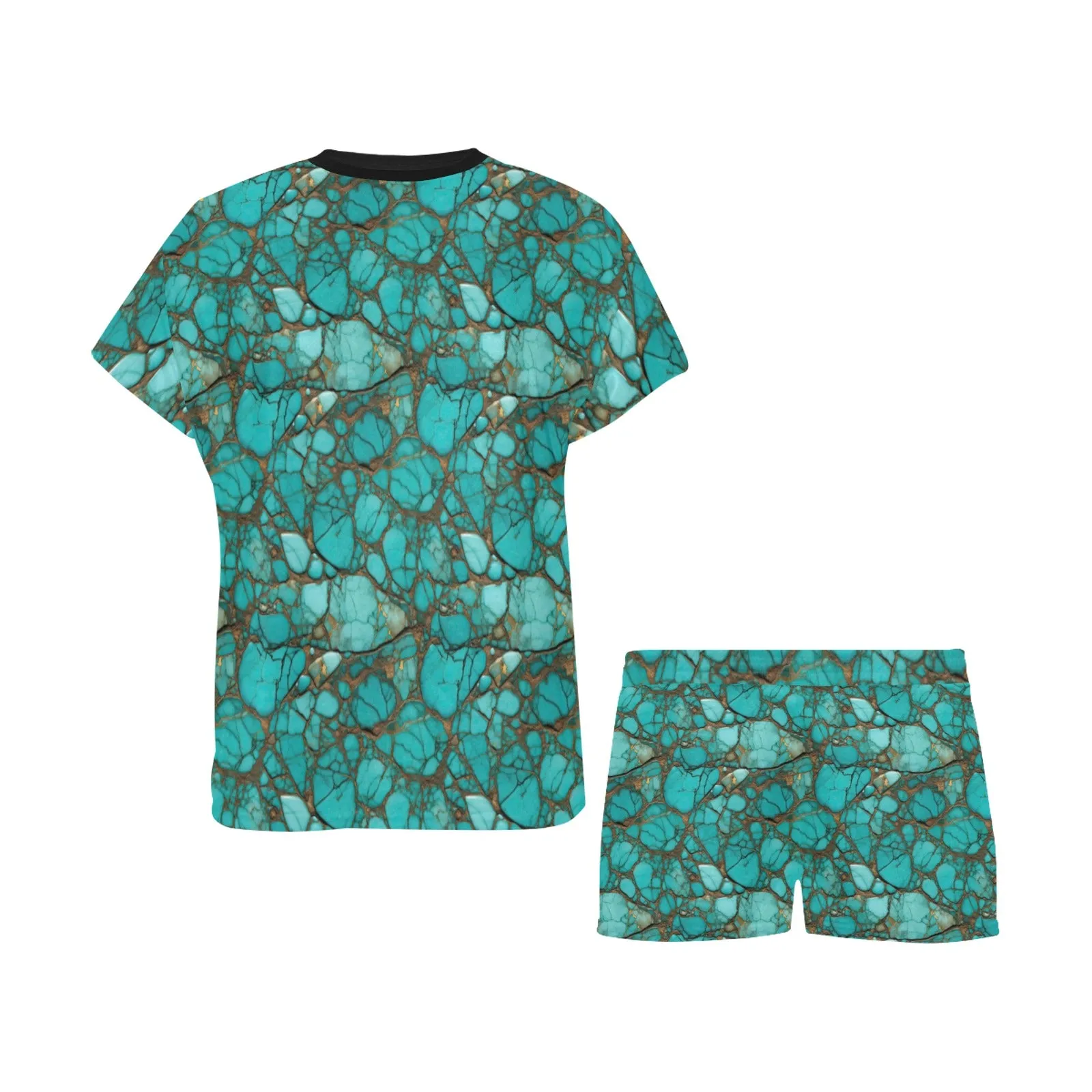 All Turquoise Women's Top and Shorts Pajama Set