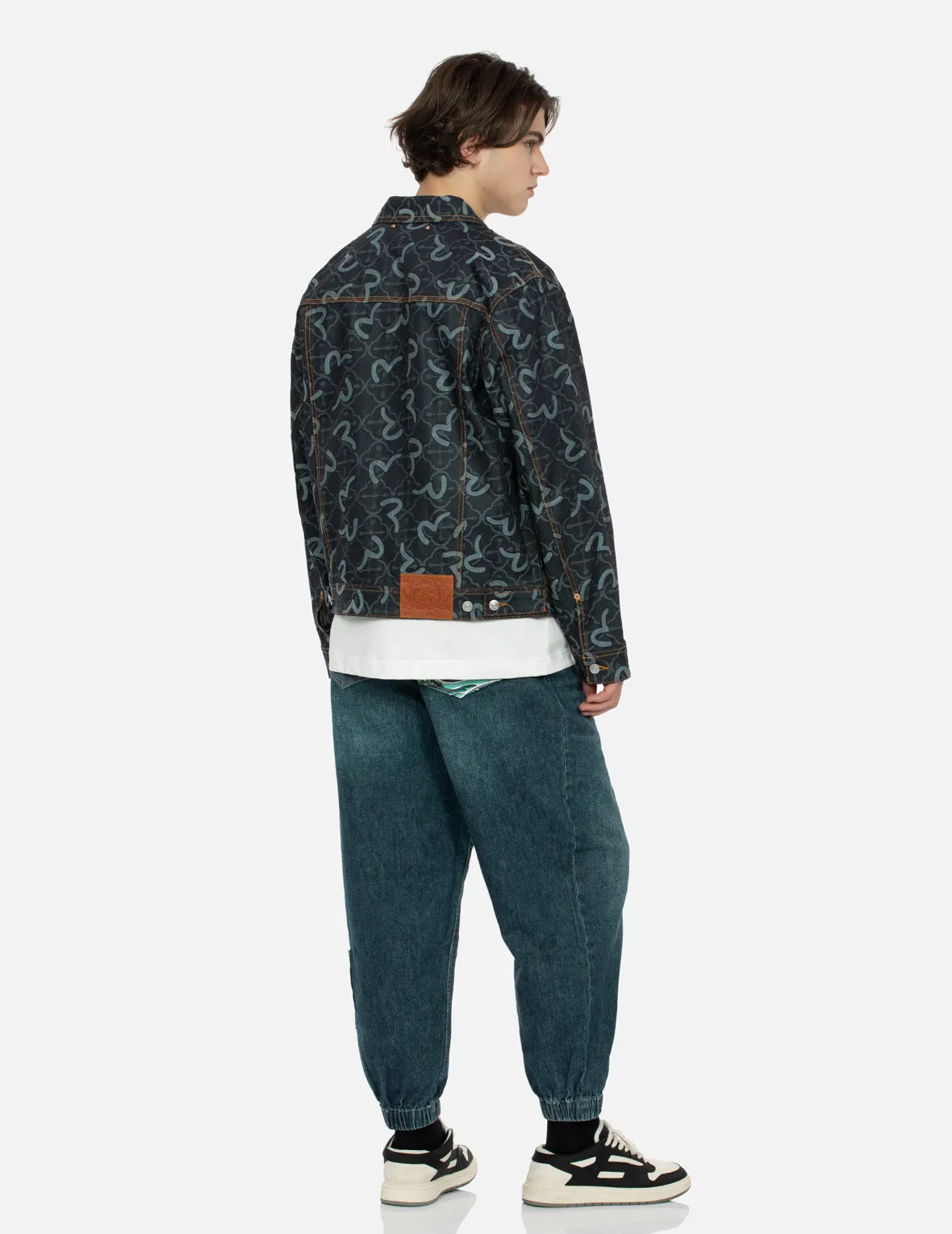 Allover Seagull and Kamon Jacquard Relax Fit Denim Jacket