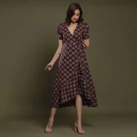 Aloha Mora on Maroon Wrap-around Dress