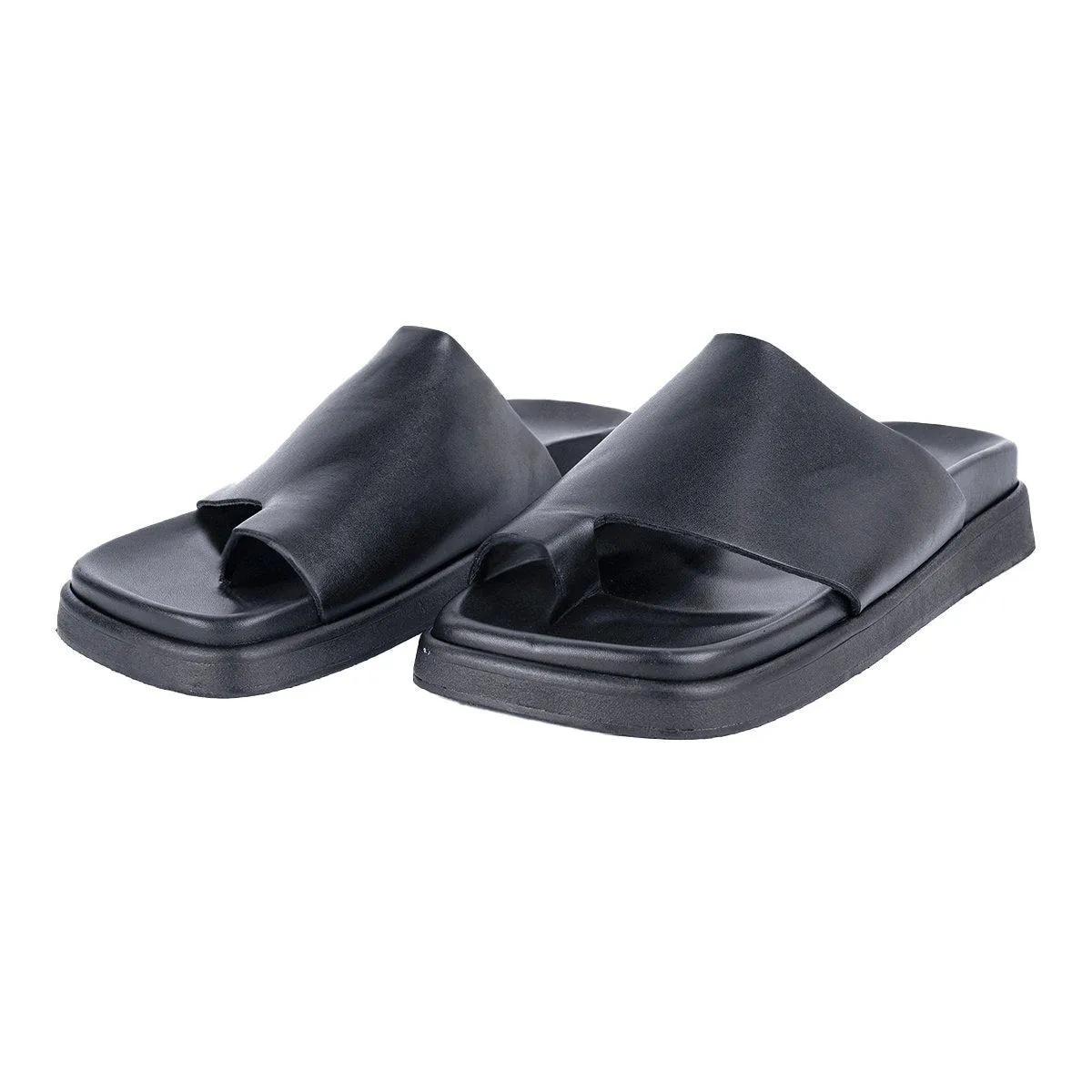 Alohas Flat Sandals Leather Black Colour For Women