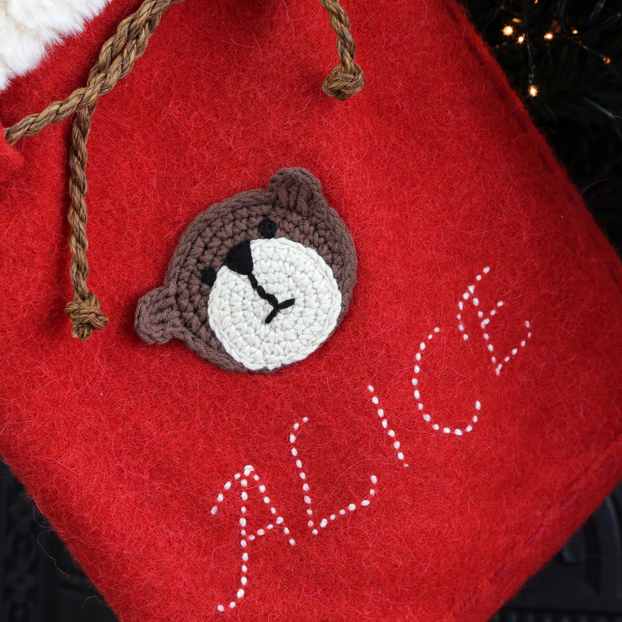 Alpaca Santa Sack with Teddy Bear Chrochet