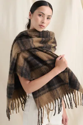 ALYA BROWN PLAID FLUFFY SCARF