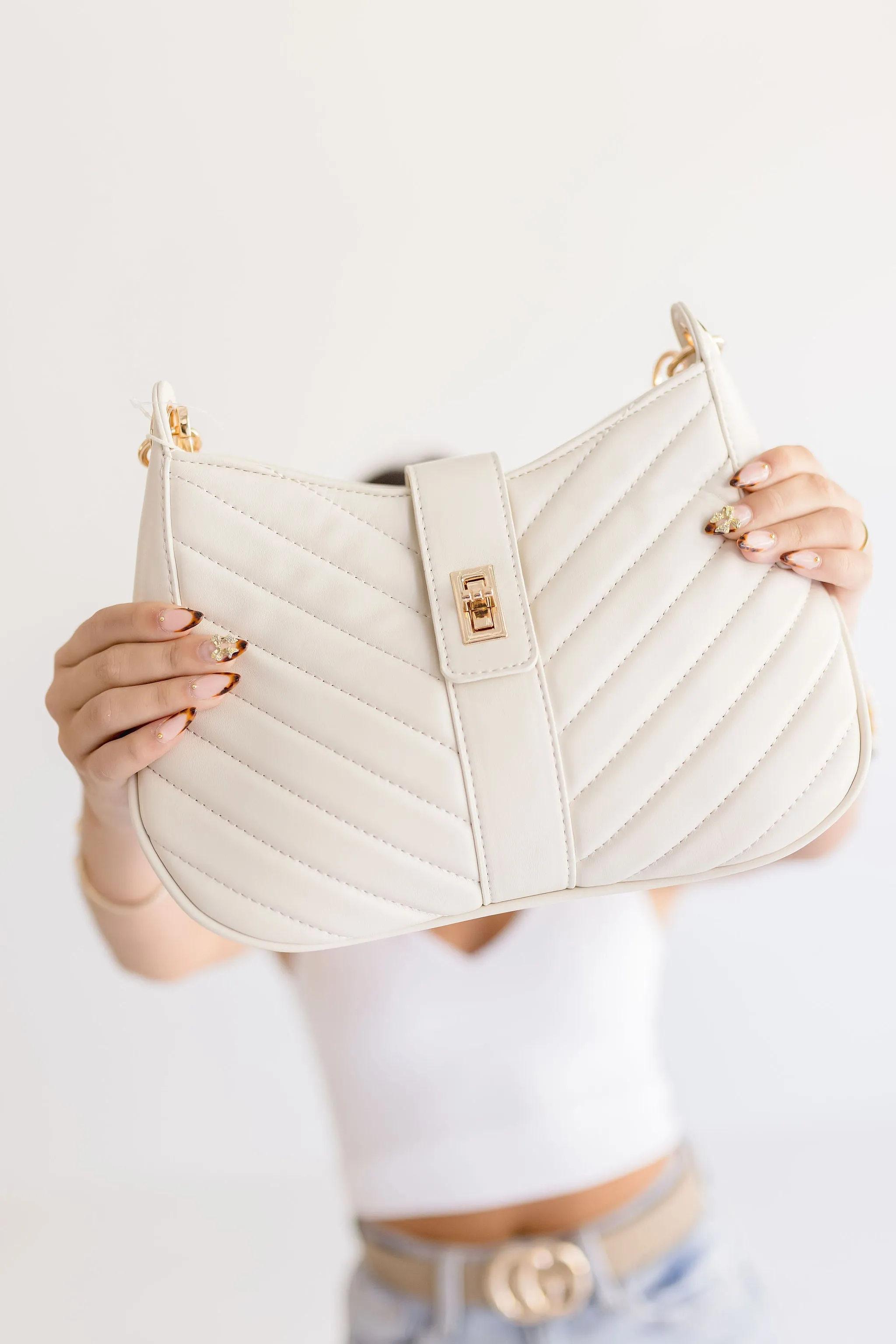 Alyce Chevron Shoulder Purse Ivory